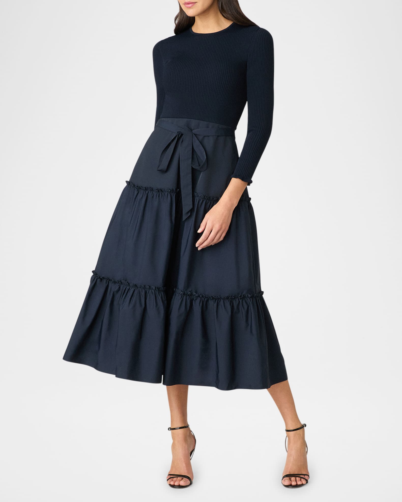 Magda Tiered Mixed Media Midi Dress 1