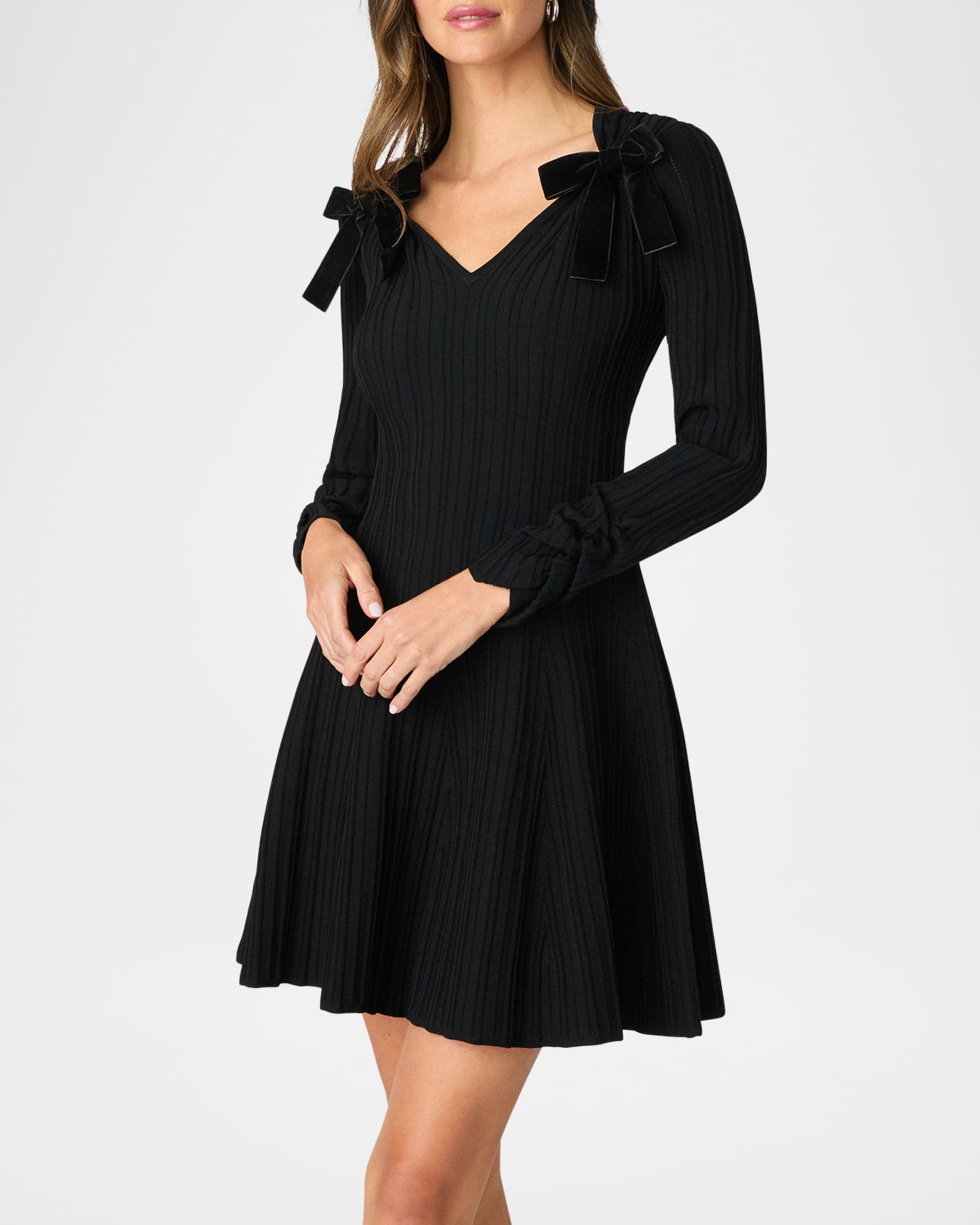 Paris Ribbed Bow-Embellished Mini Dress 1