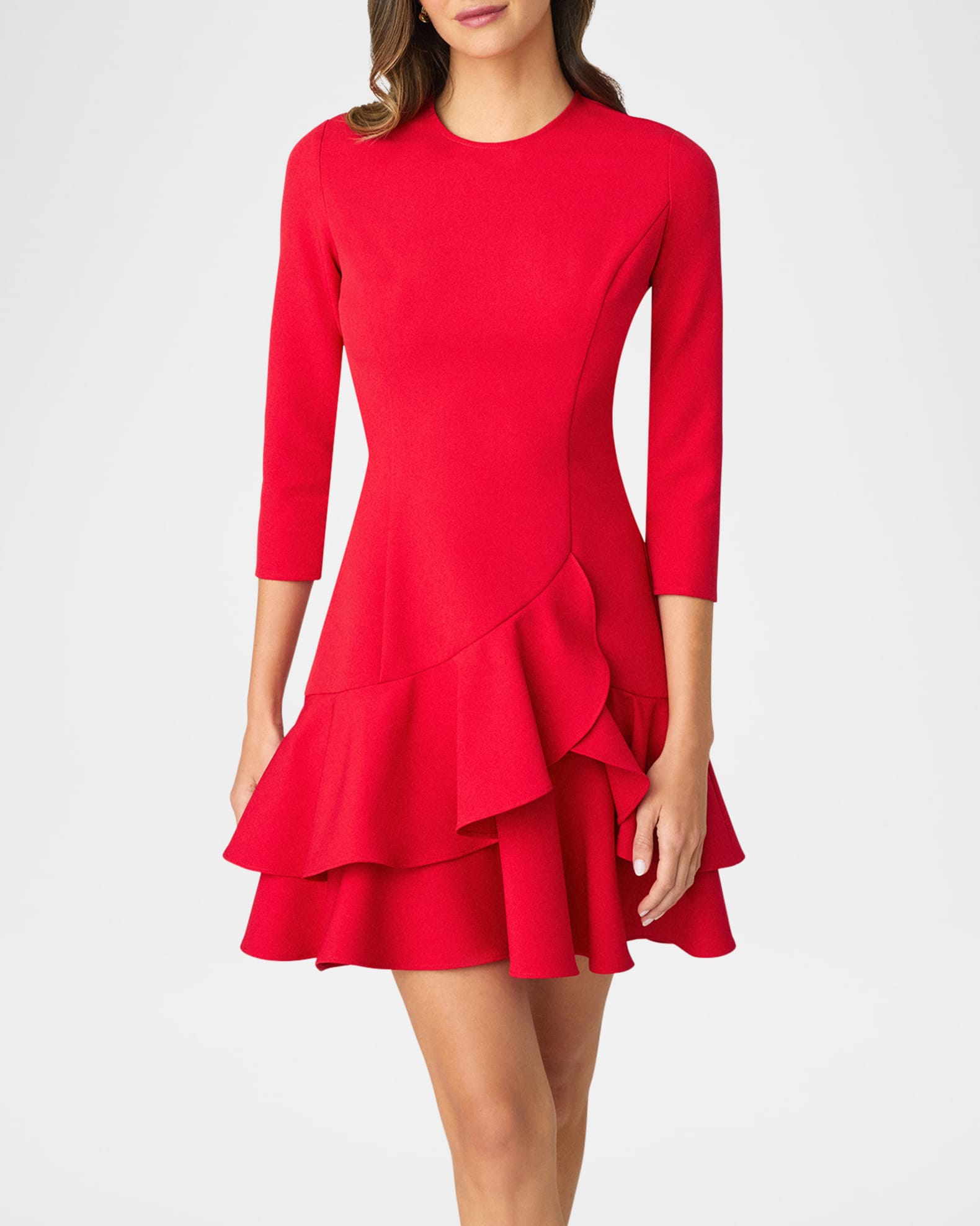 Shoshanna Nessa 3 4 Sleeve Ruffle Mini Dress Neiman Marcus