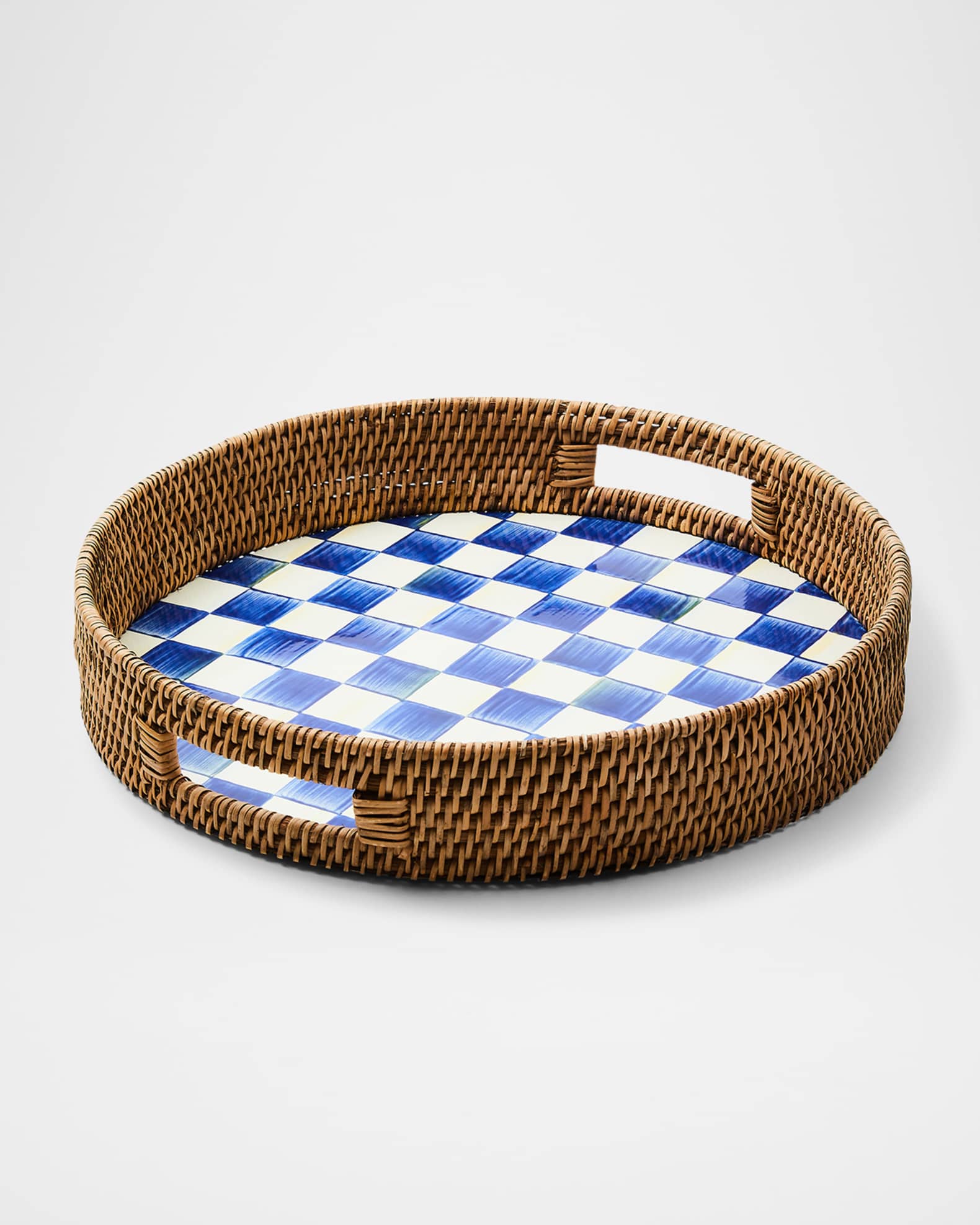 Royal Check Enamel Rattan Round Serving Tray 0