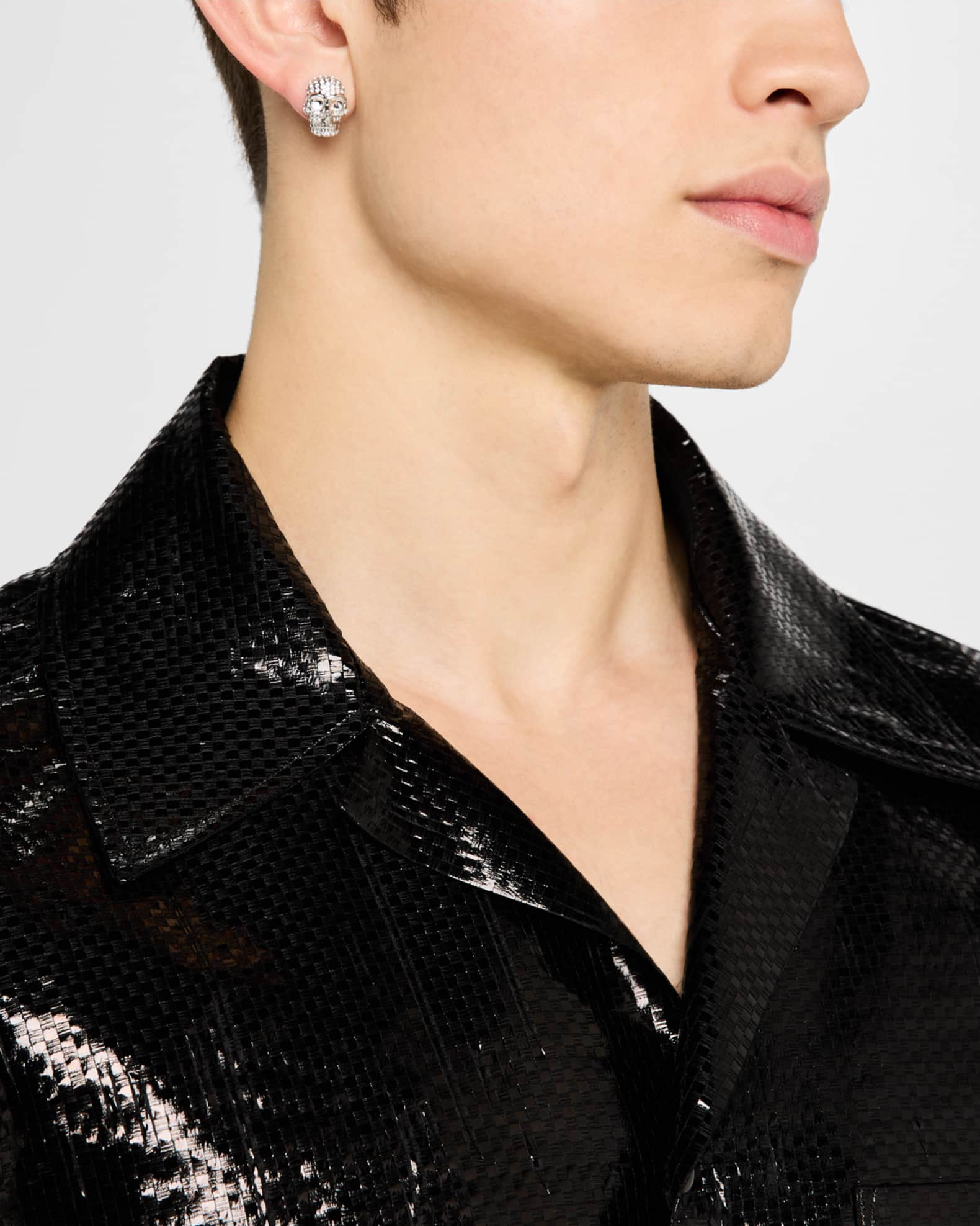 Men's Pave Skull Single Stud Earring - Thumbnail 2