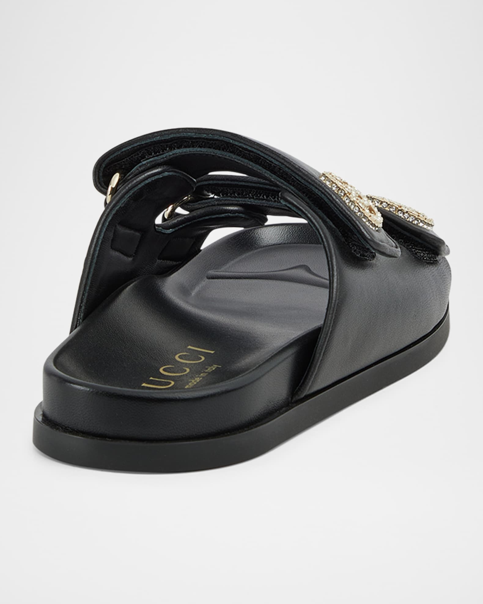 Gucci Marmont Embellished GG Double Strap Slide Sandals