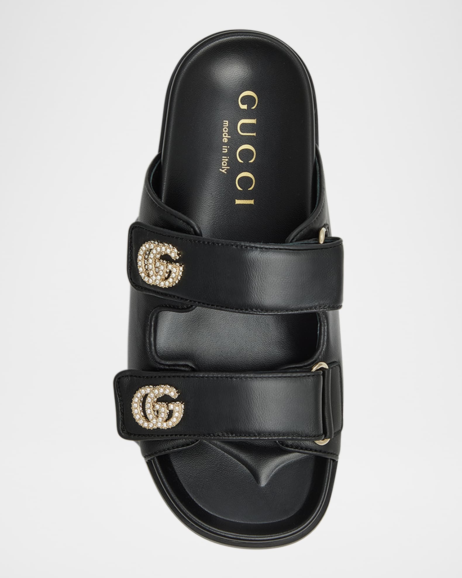 Gucci Marmont Embellished GG Double Strap Slide Sandals