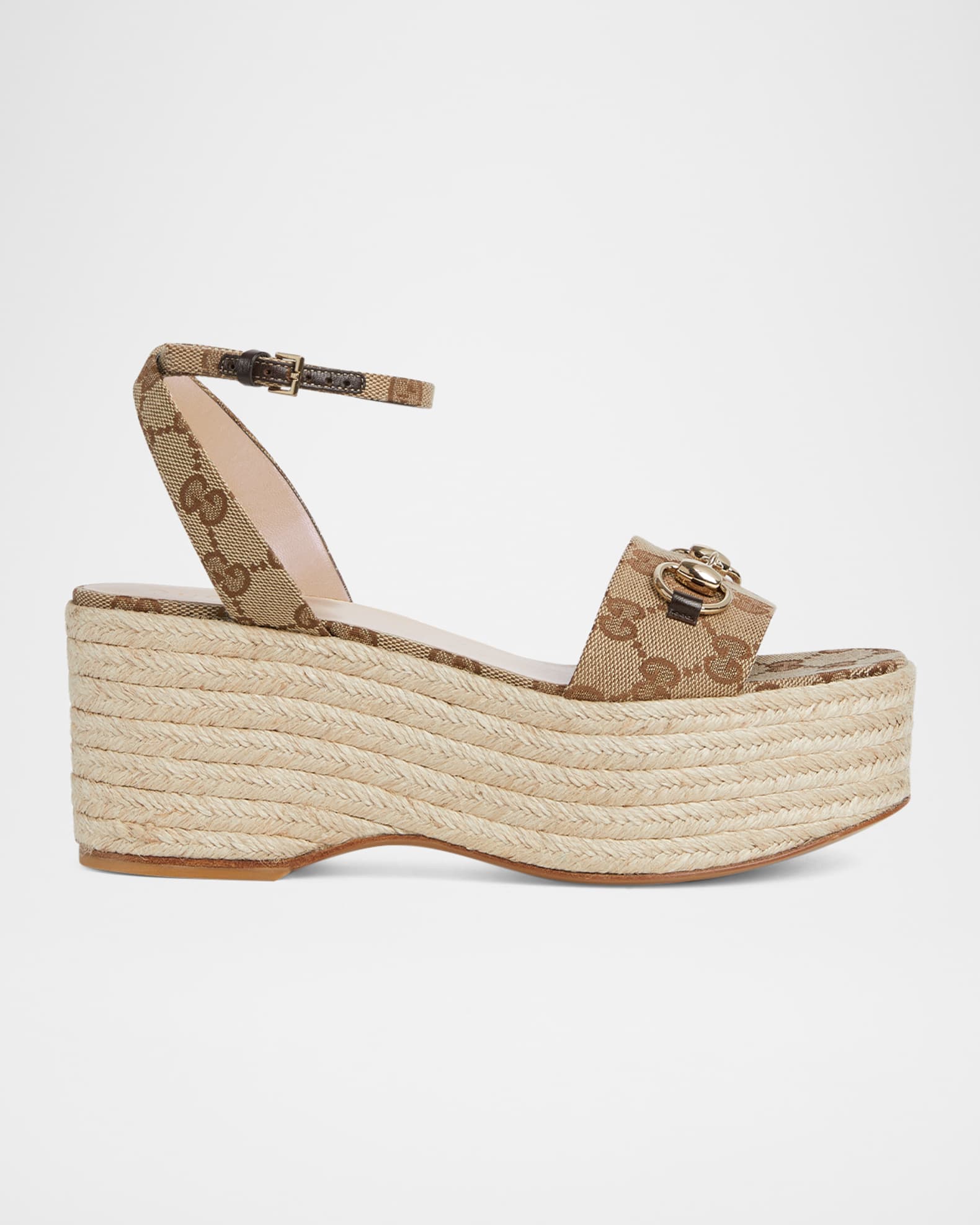 GUCCI Platform sandals レディース サンダル・ミュール Women's Horsebit flatform sandal in beige and ebony Original