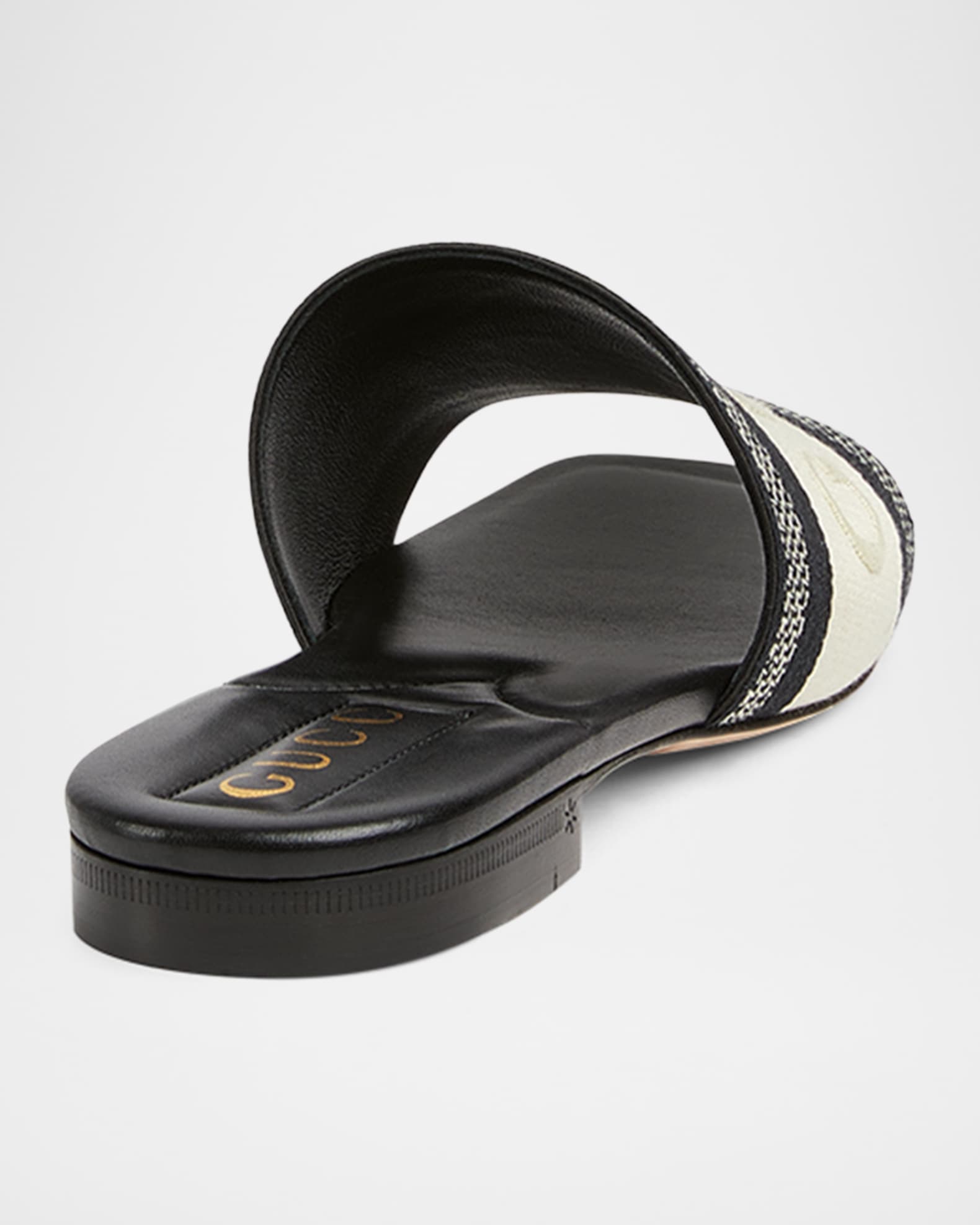 サンダル・ミュール gucci LOGO EMBROIDERY SANDALS Gucci Leather Logo Cutout Flat Sandals | Neiman Marcus