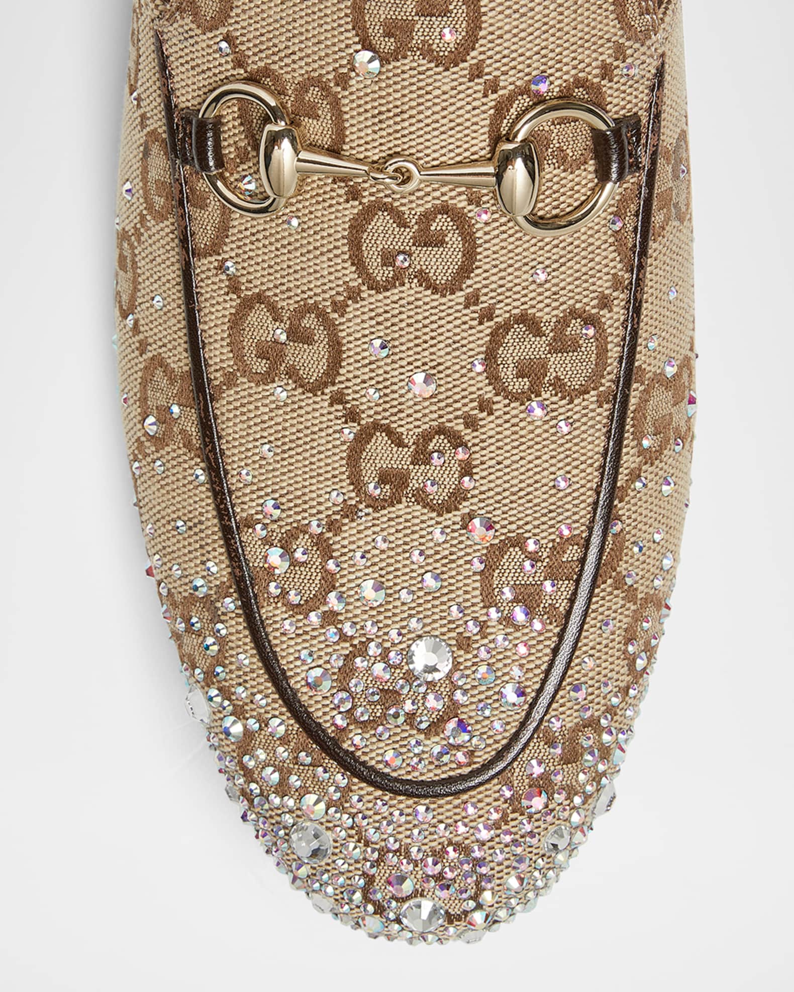 Gucci Princetown Crystal GG Canvas Mules | Neiman Marcus