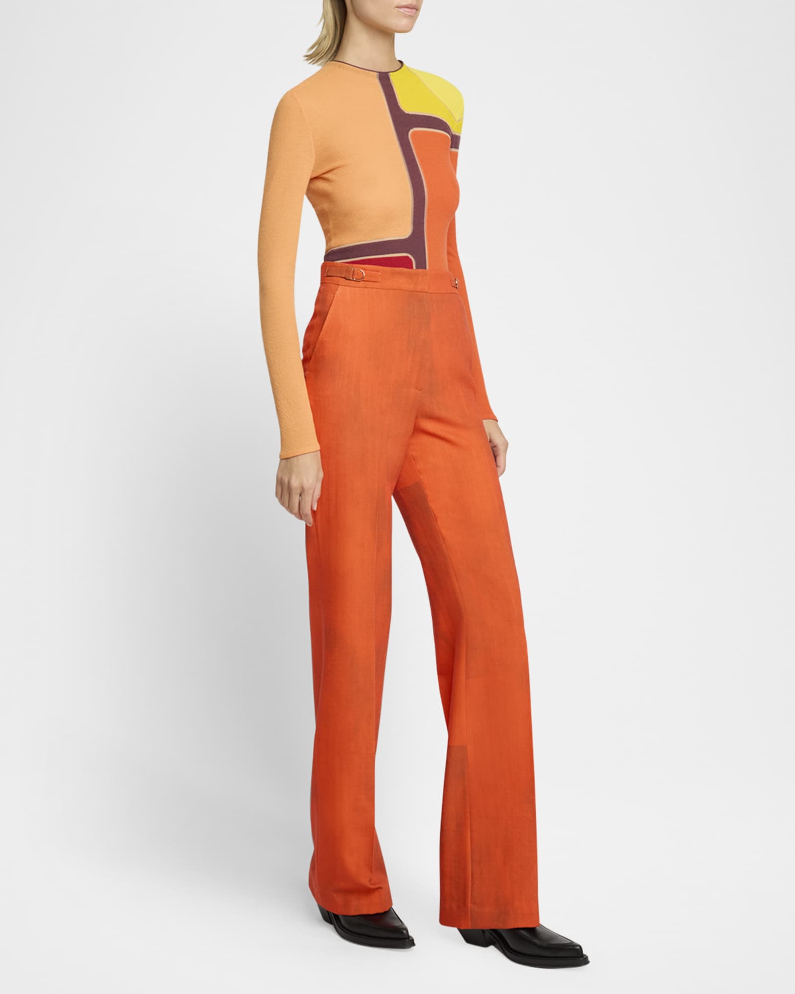 Vesta Wide-Leg Wool Pants with Belted Detail 1