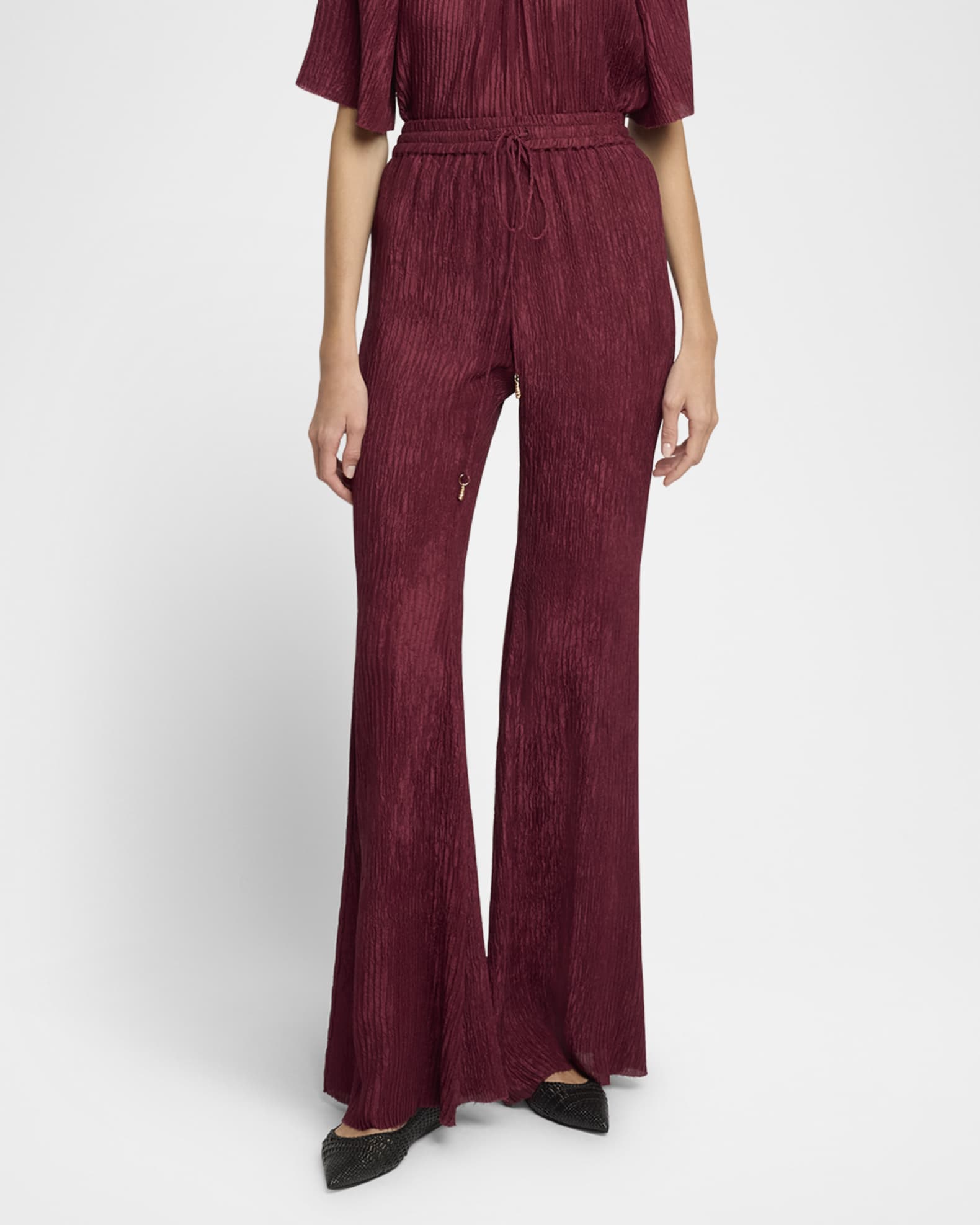 Claude Crinkle Drawstring Flared Pants 1