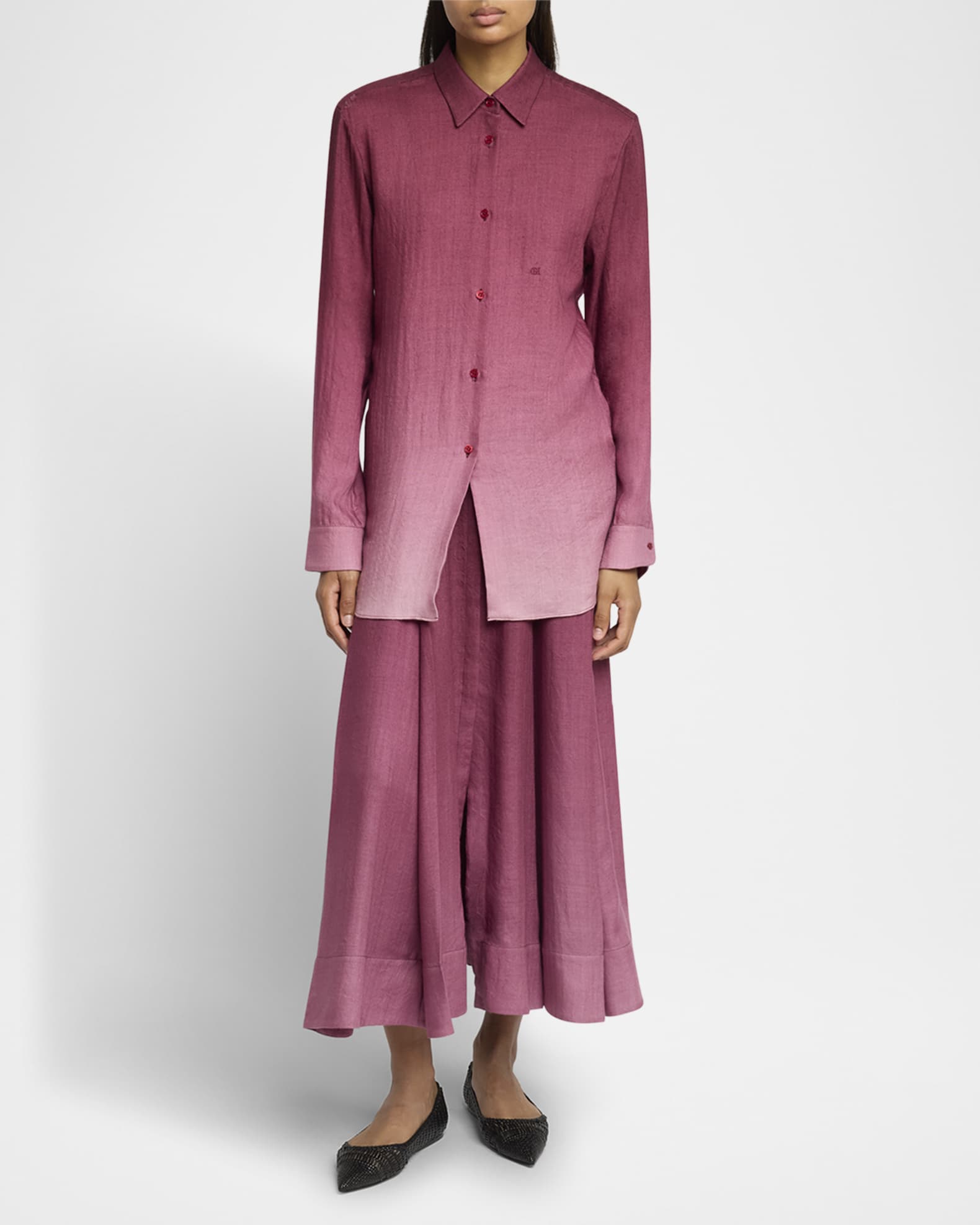 Reyes Ombre Button Down Cashmere Blouse 1
