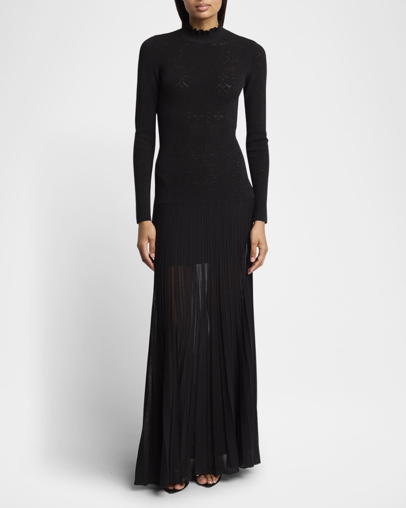 Gisole Long-Sleeve Drop-Waist Pleated Skirt Maxi Dress 1