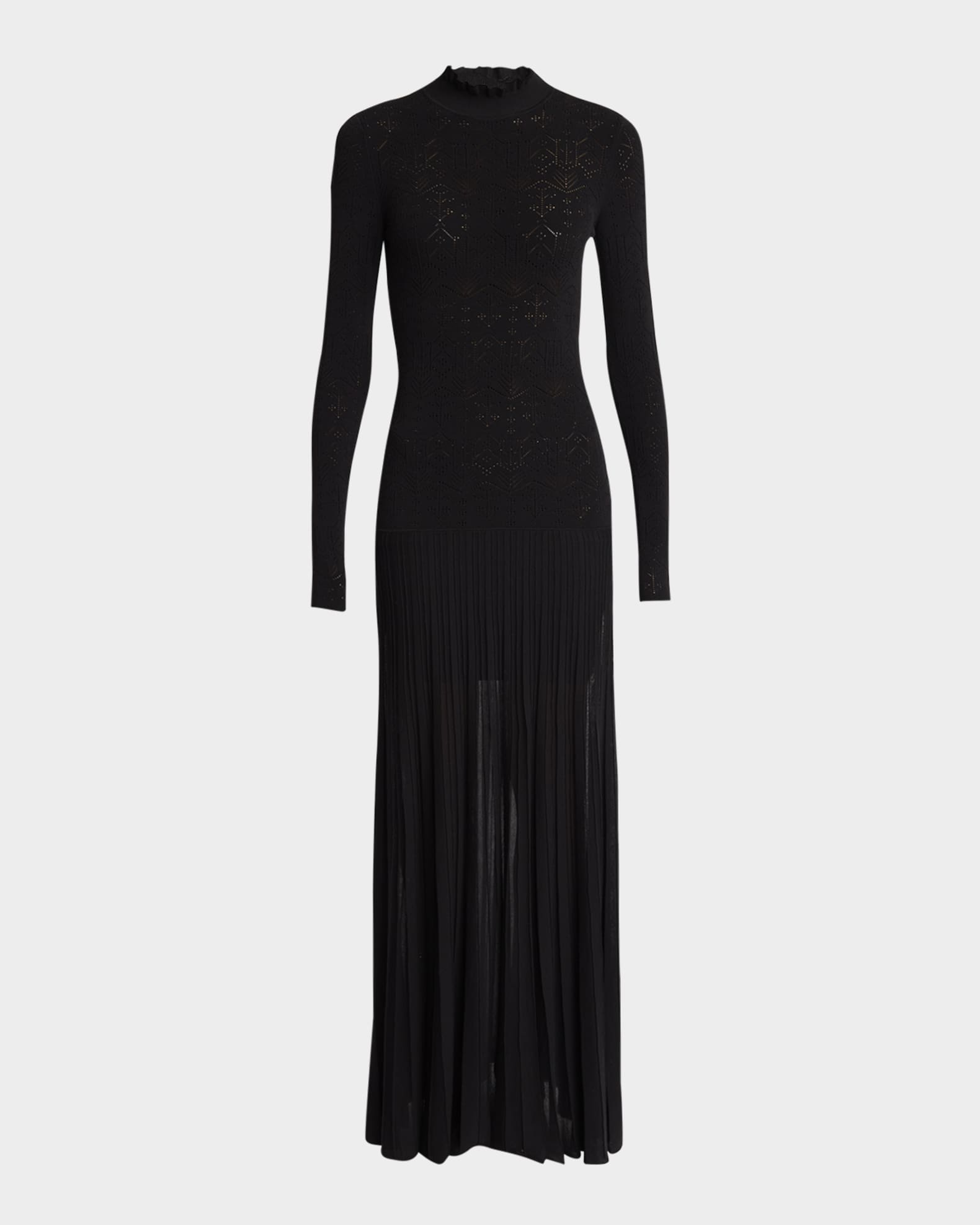 Gisole Long-Sleeve Drop-Waist Pleated Skirt Maxi Dress 0