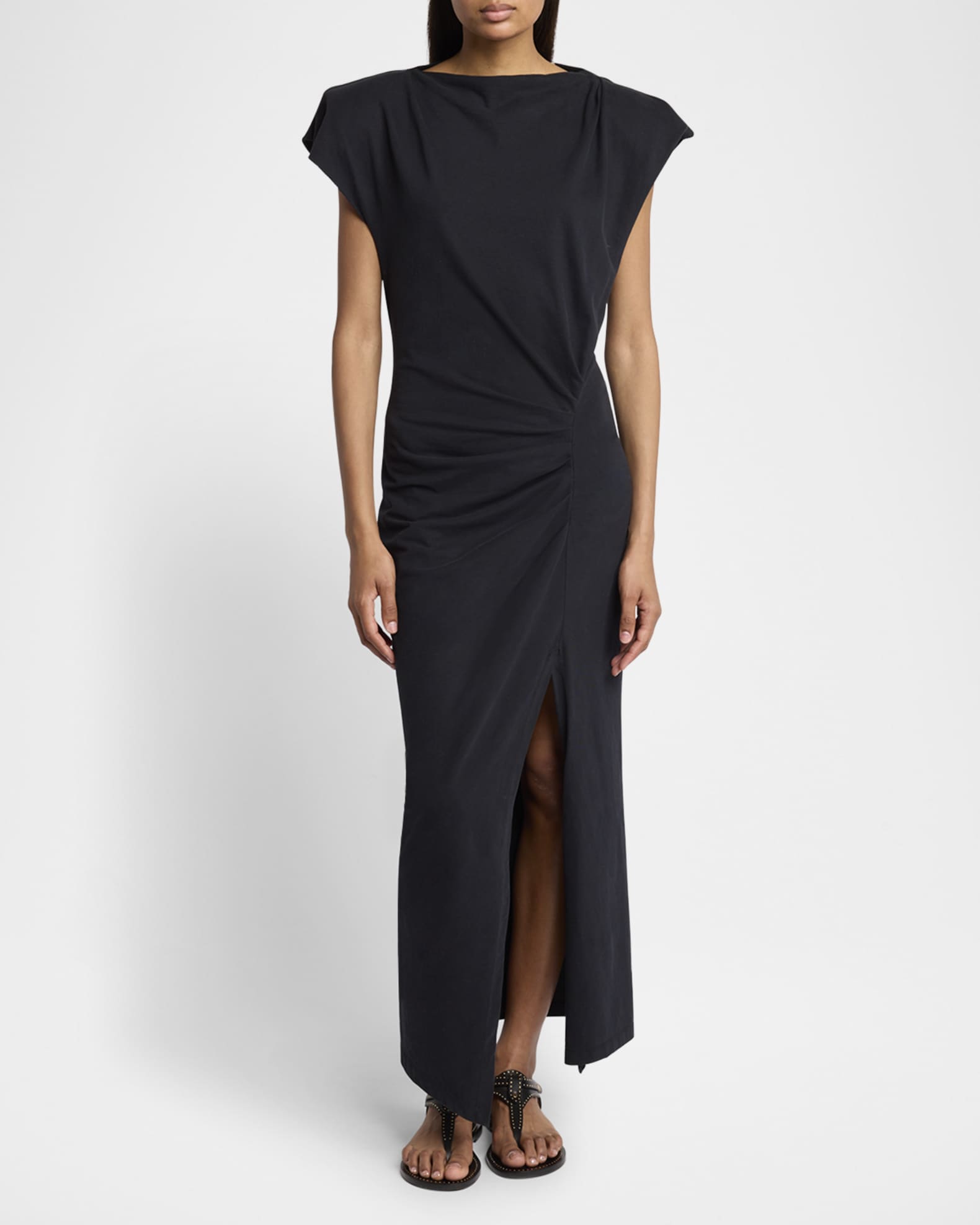 Nadela Ruched Slit Cotton Maxi Dress 1
