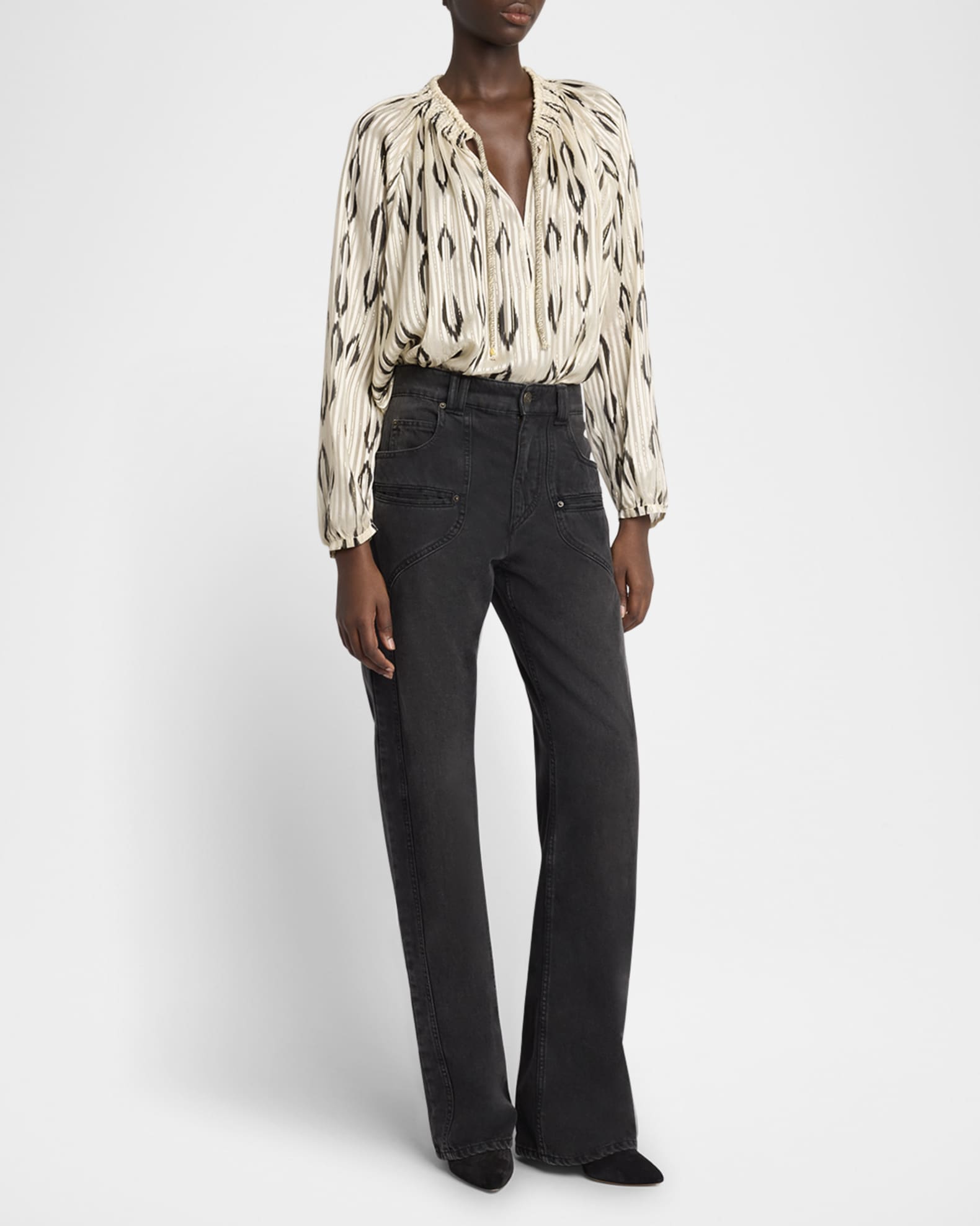 Syra Metallic Striped Silk Neck-Tie Blouse 1