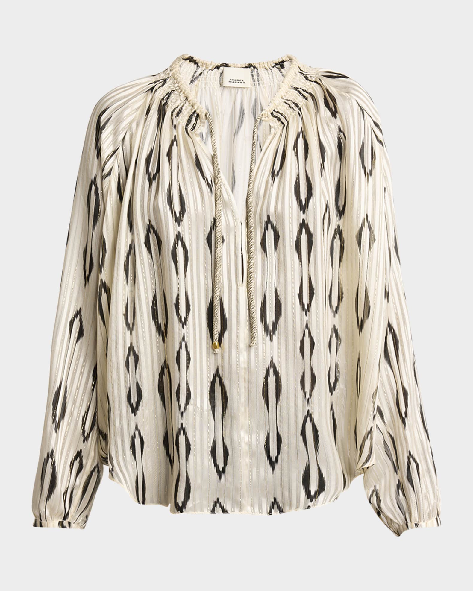 Syra Metallic Striped Silk Neck-Tie Blouse 0