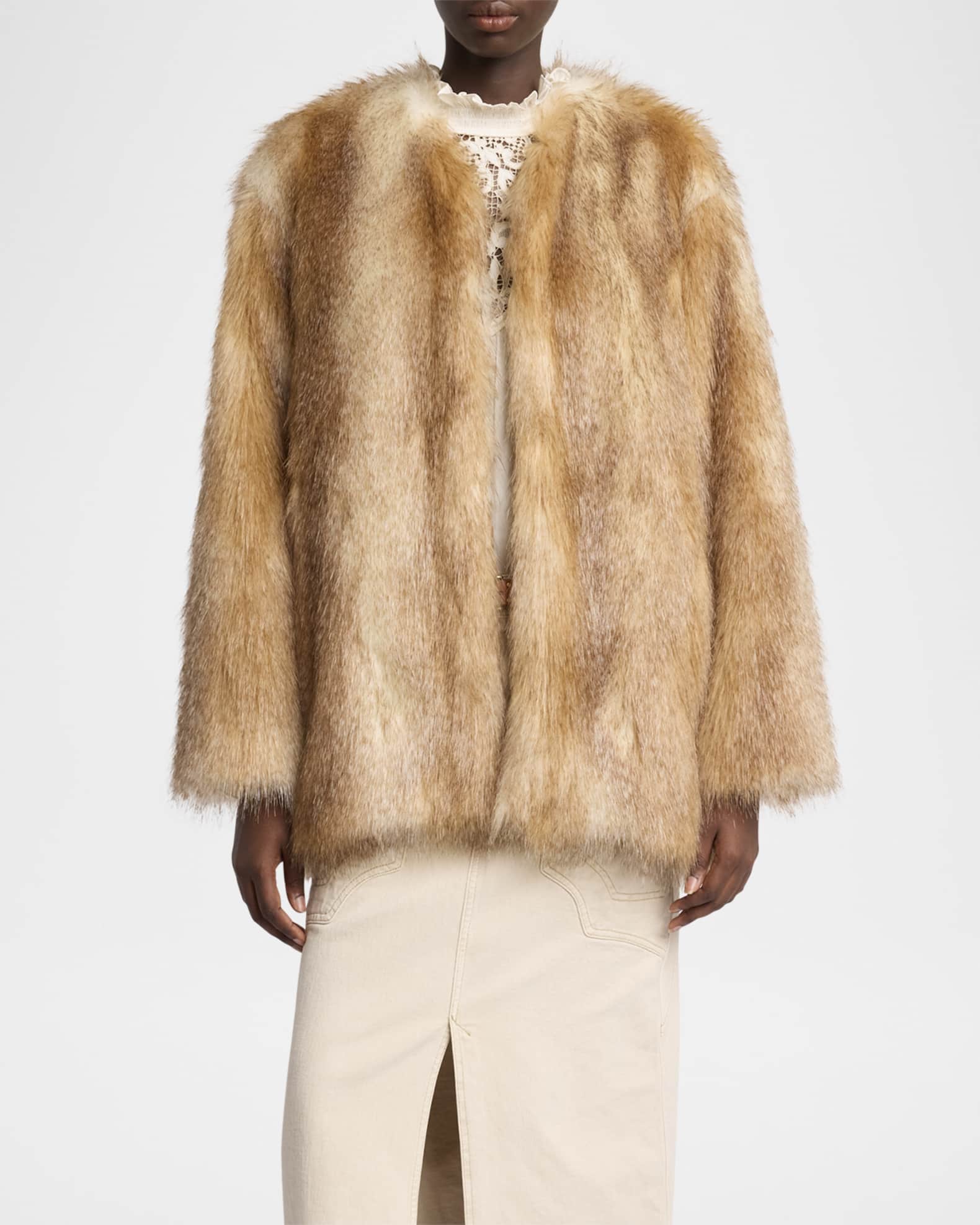 Aglae Faux Fur Collarless Coat 1