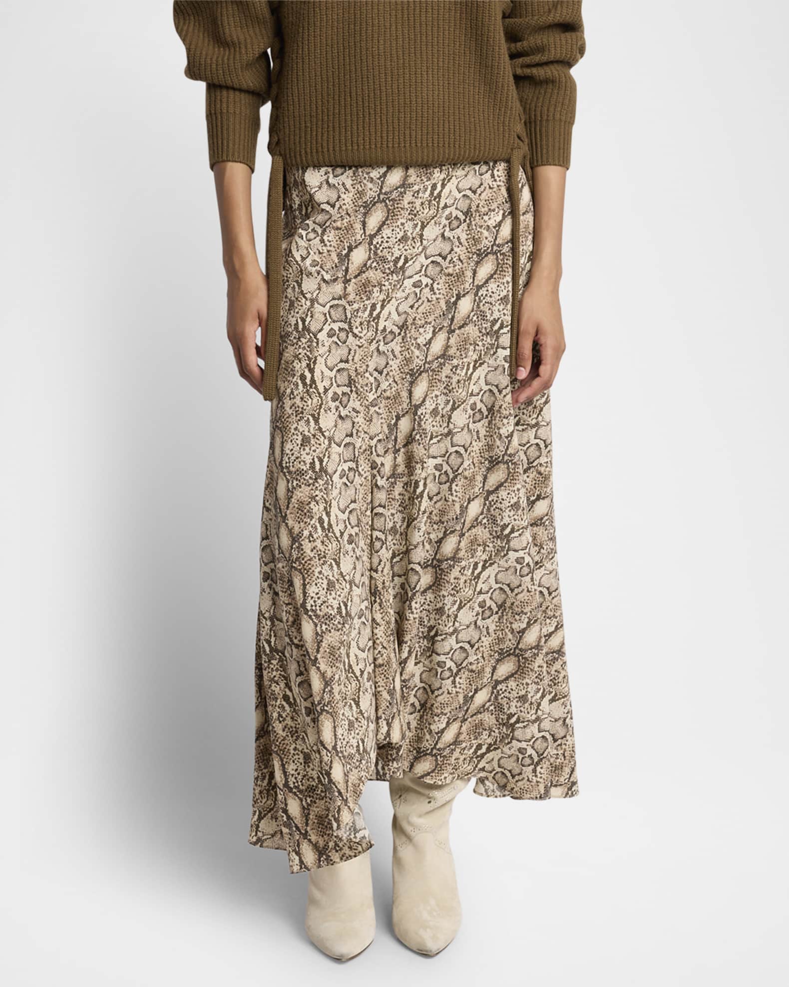 Sakura Snakeskin-Print A-line Maxi Skirt 1