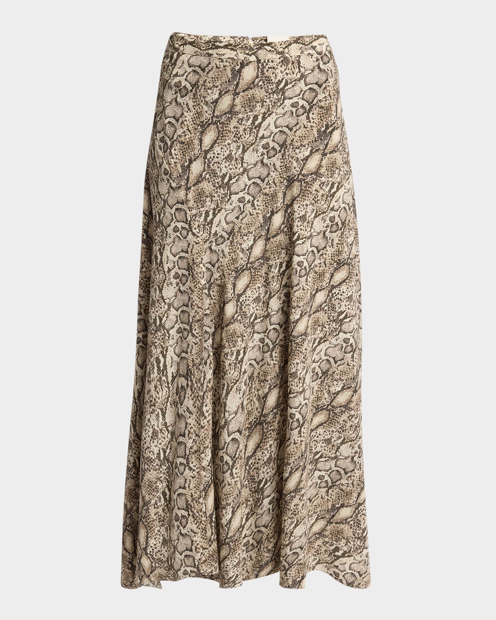 Sakura Snakeskin-Print A-line Maxi Skirt 0