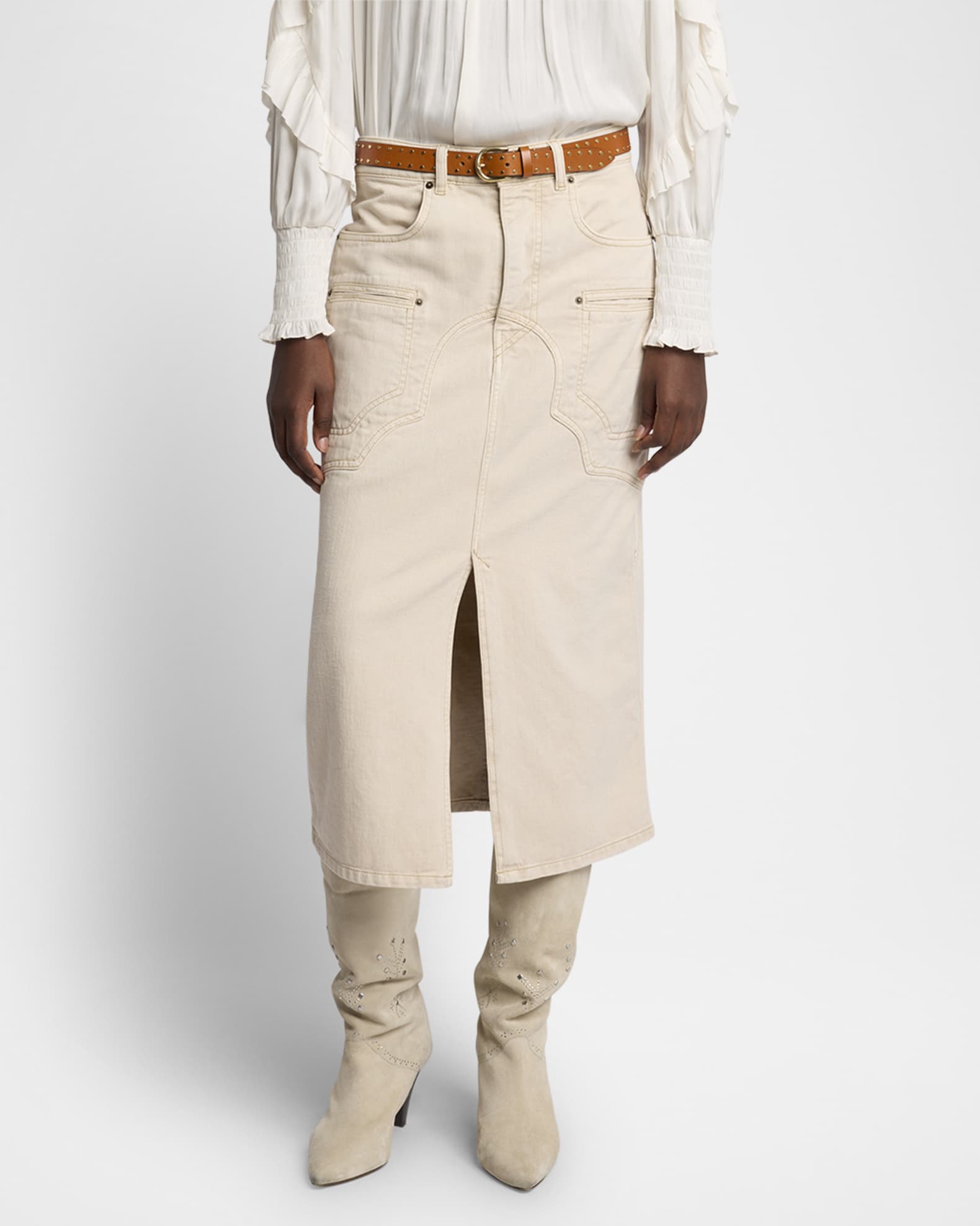 Britt Western Denim Slit Midi Skirt 1
