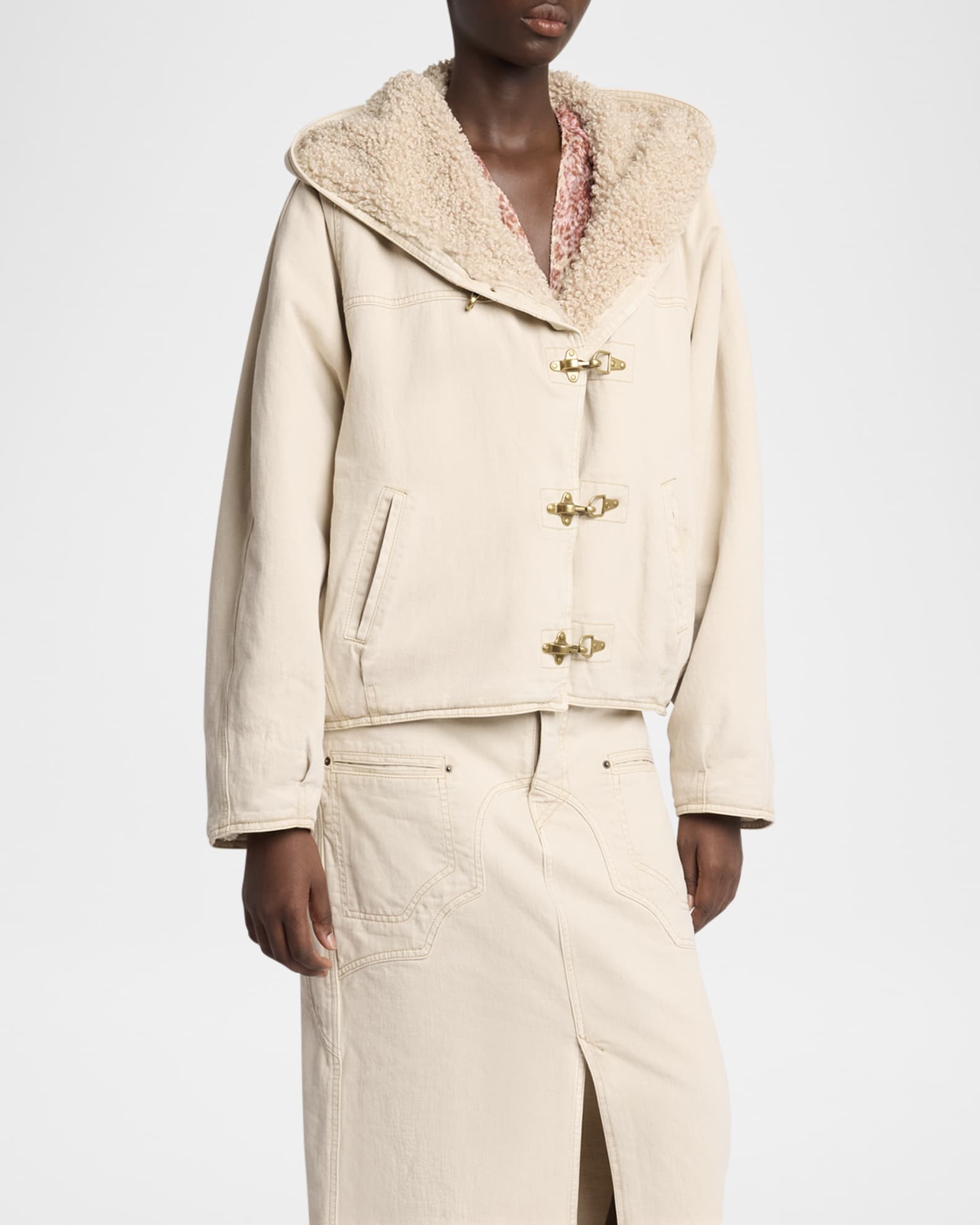 Biane Teddy-Lined Hooded Denim Jacket 1