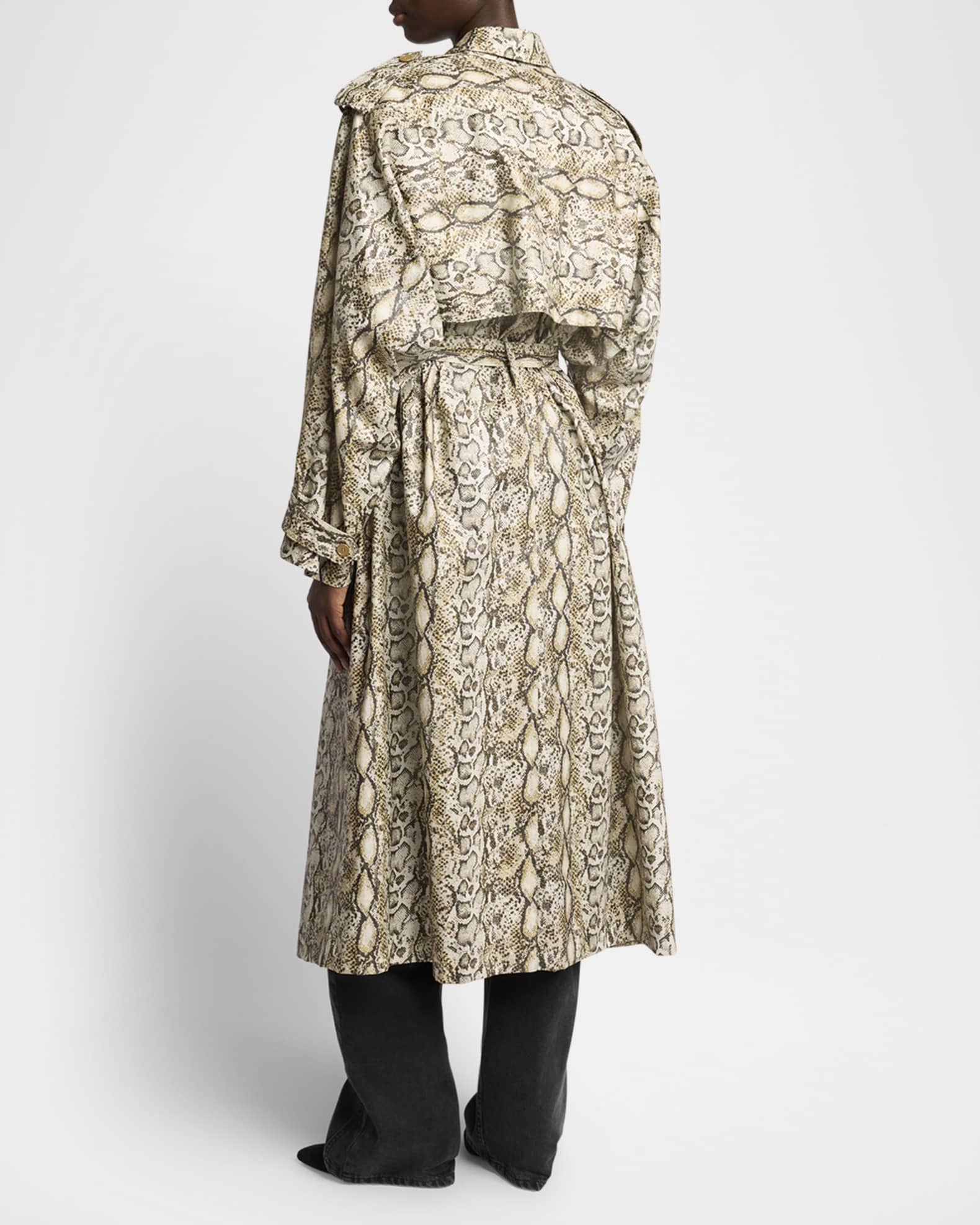 Isabel Marant Freanne Snakeskin-Print Linen Belted Trench