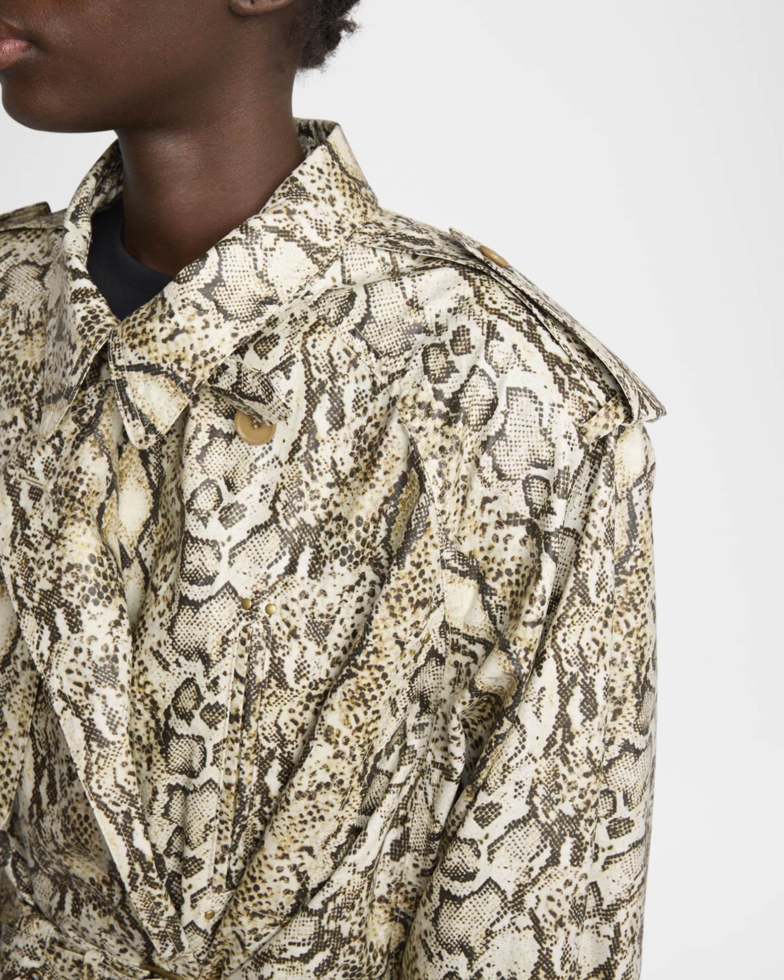 Isabel Marant Freanne SnakeskinPrint Linen Belted Trench Coat Neiman