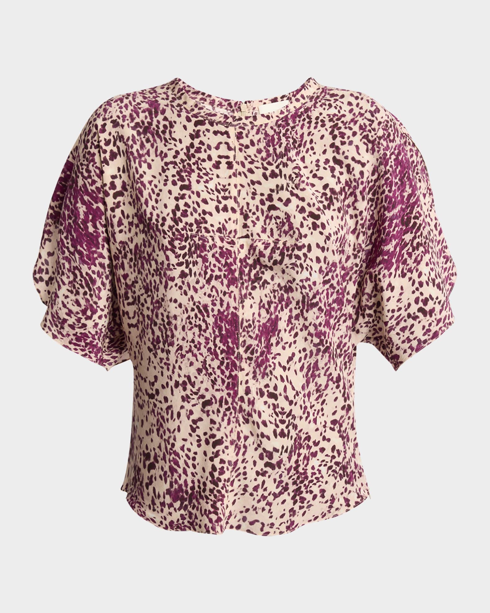 Karlita Spotted-Print Silk Short-Sleeve Blouse 0