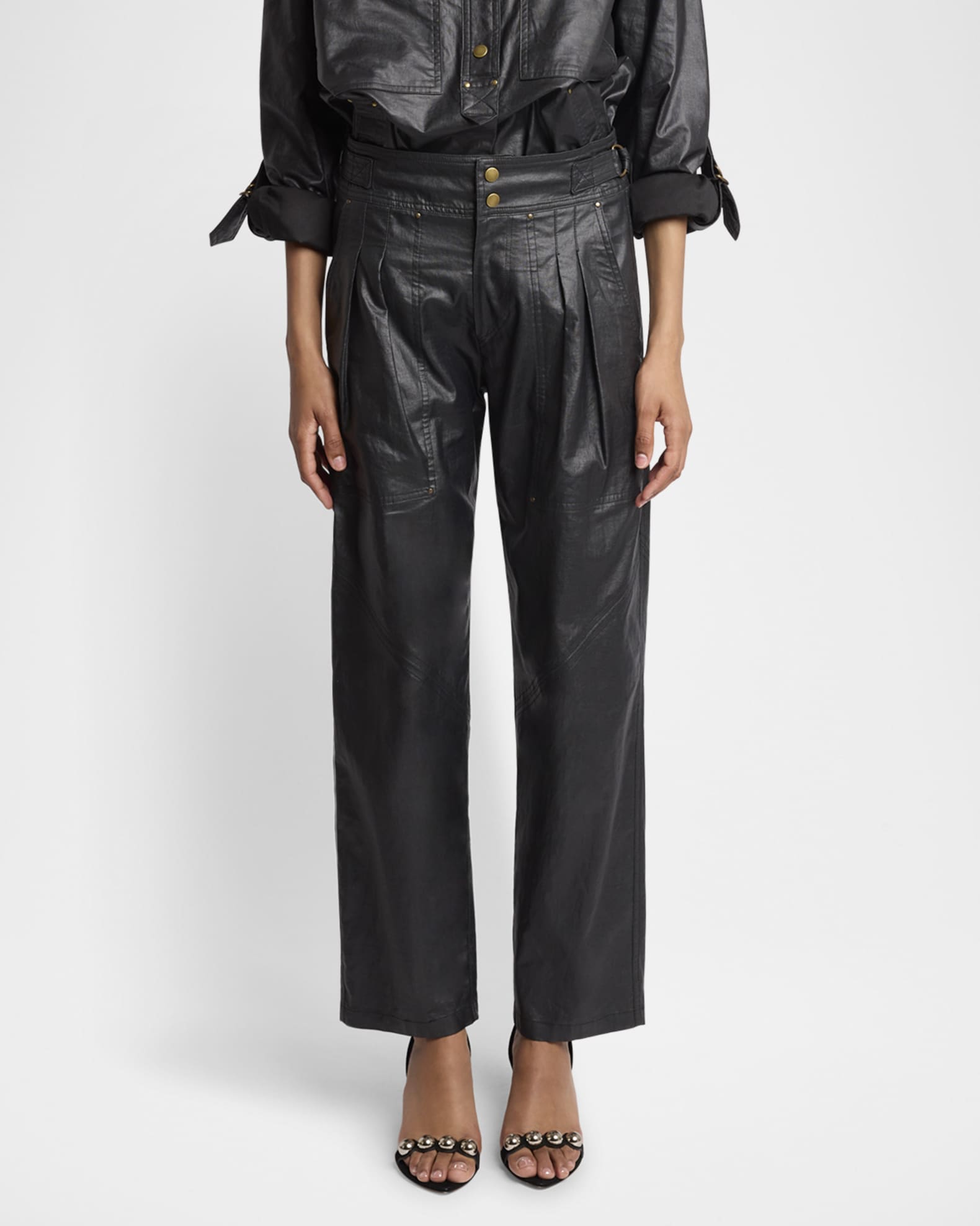 Isabel Marant Fidji Pleated Straight-Leg Coated Linen Pants Isabel Marant Fidji Pleated Straight-Leg Coated Linen Pants