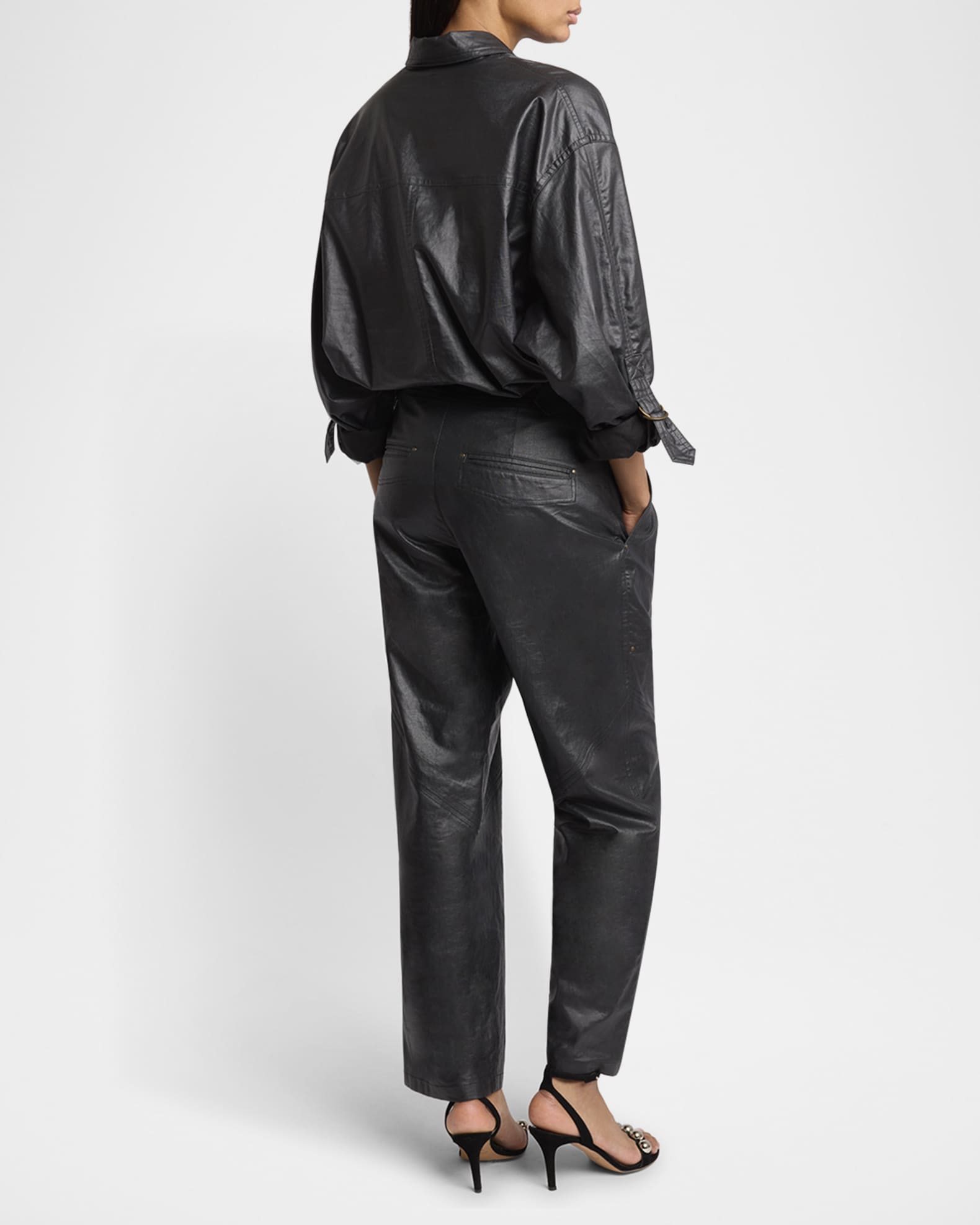 Isabel Marant Fidji Pleated Straight-Leg Coated Linen Pants