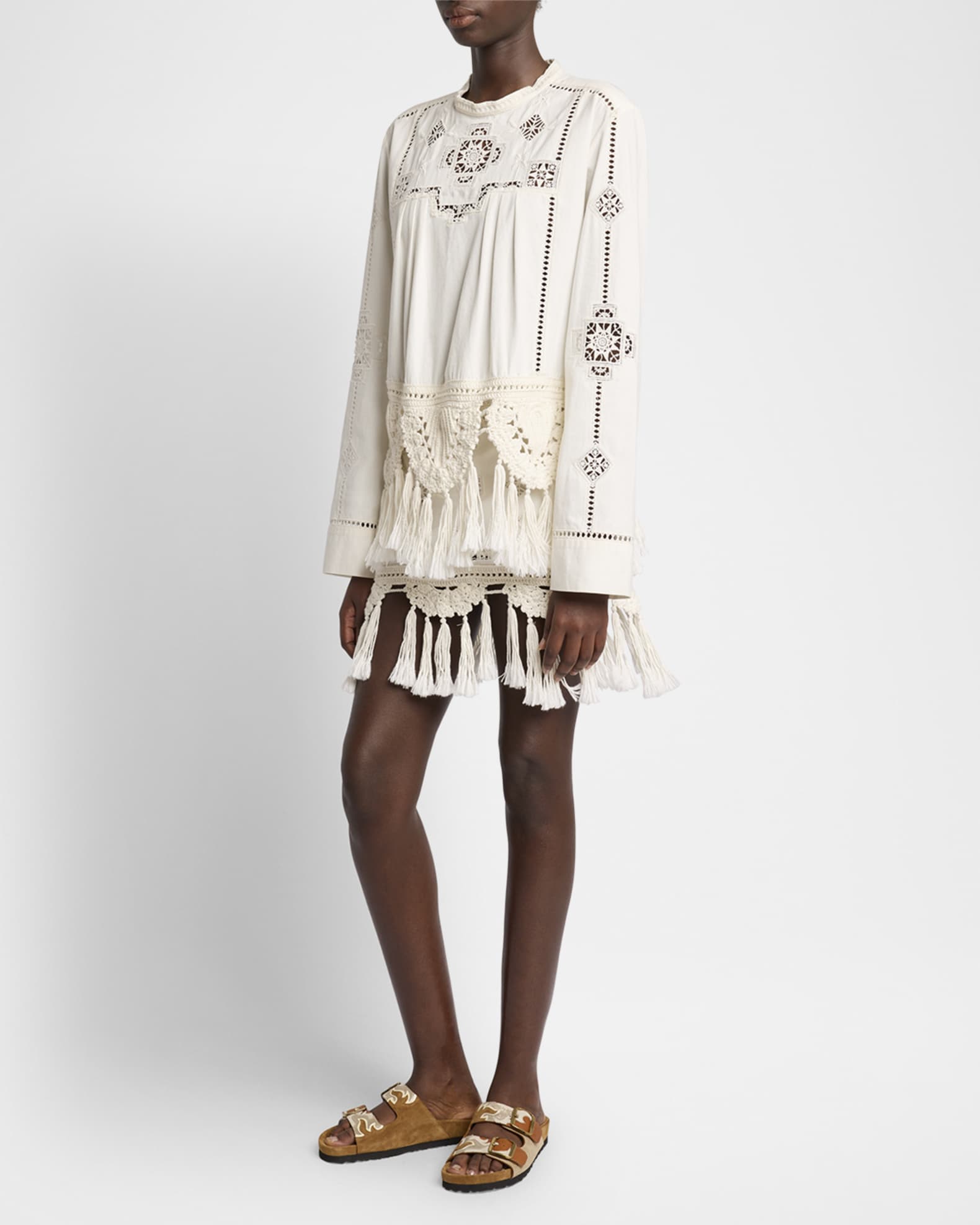 Severine Crochet Fringe-Hem Long-Sleeve Blouse 1