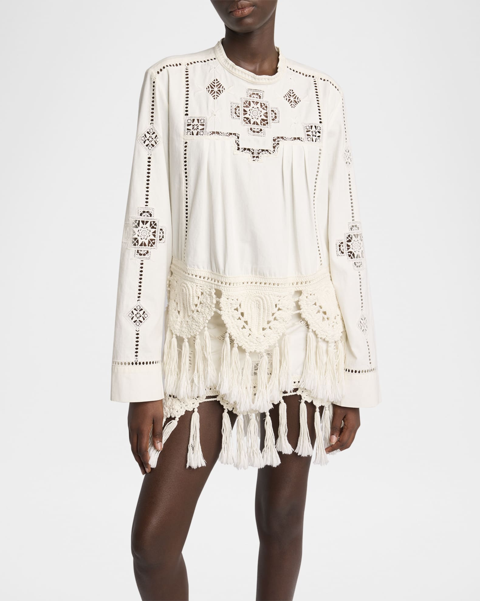 Isabel Marant Severine Crochet FringeHem LongSleeve Blouse Neiman