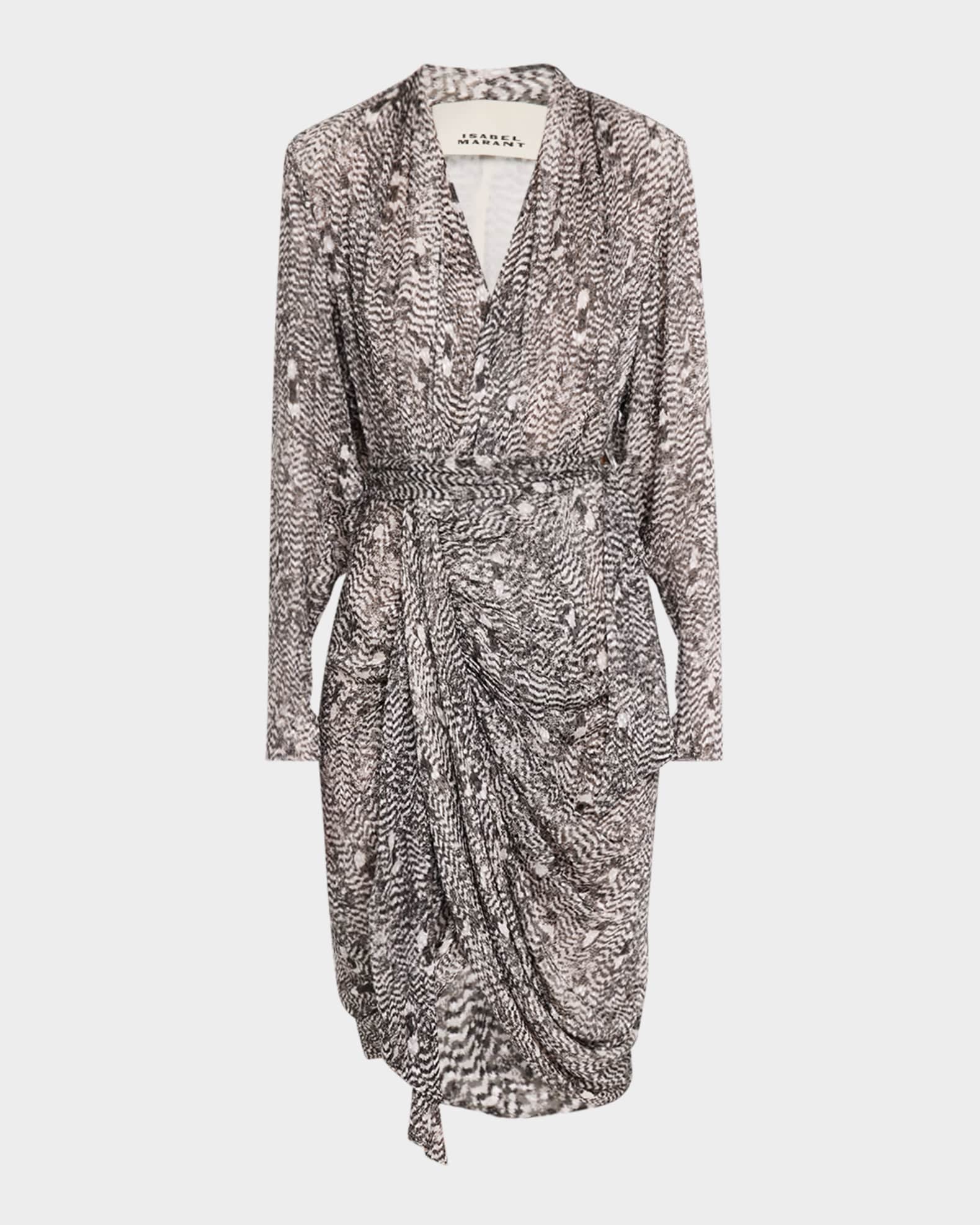 Cleora Feather-Print Wrap Dress 0