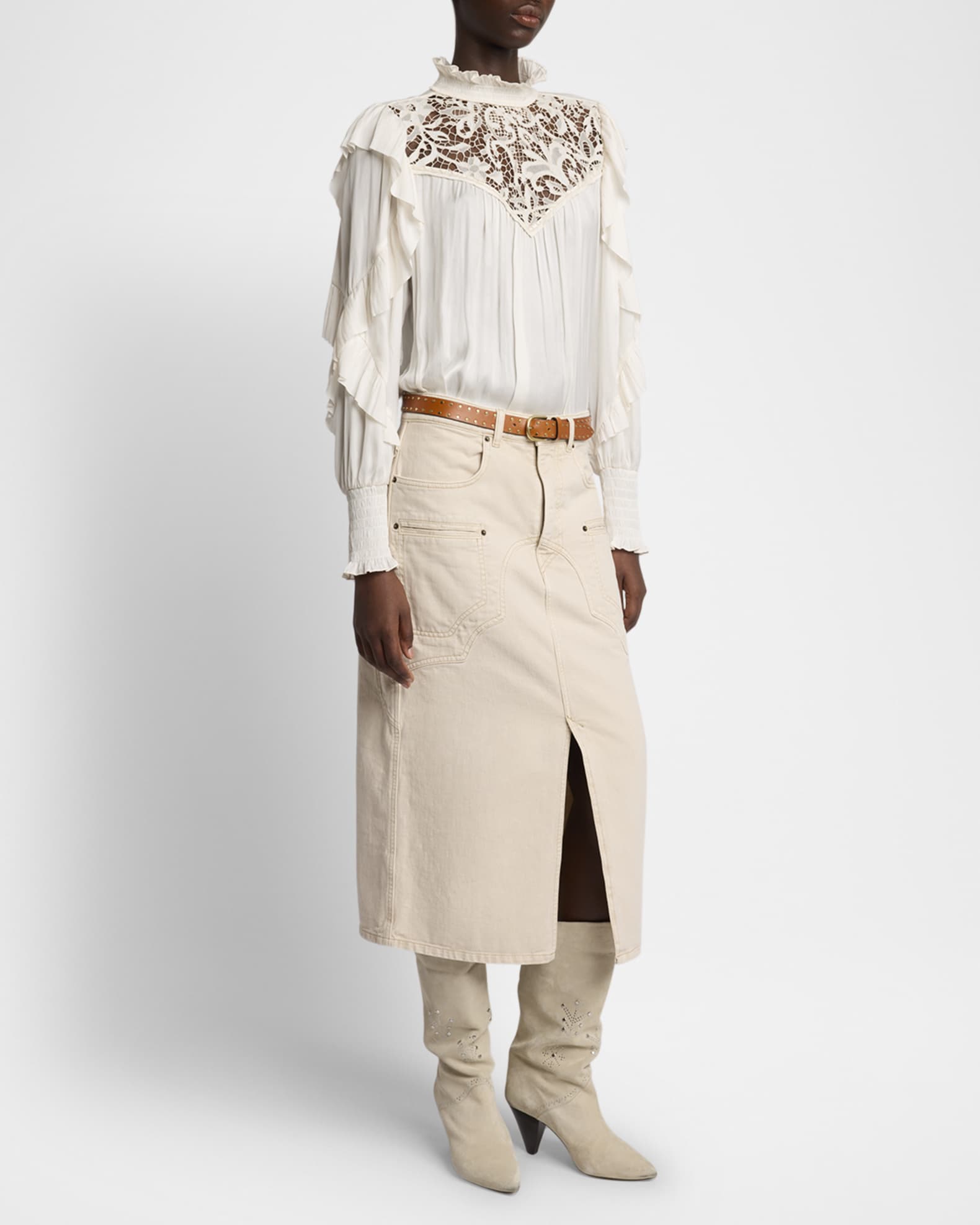 Seila Lace Ruffle Long-Sleeve Blouse 1