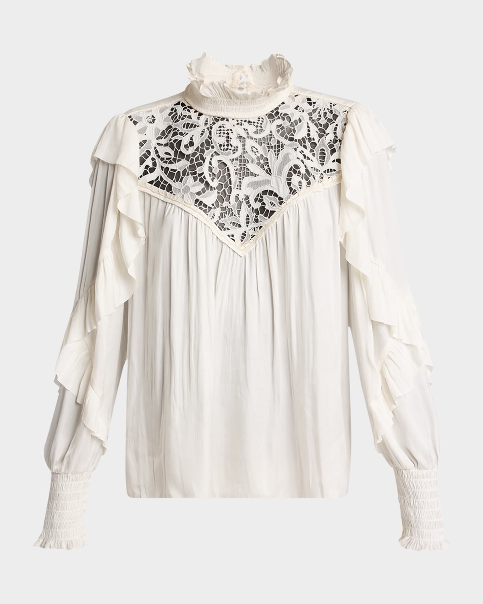 Seila Lace Ruffle Long-Sleeve Blouse 0
