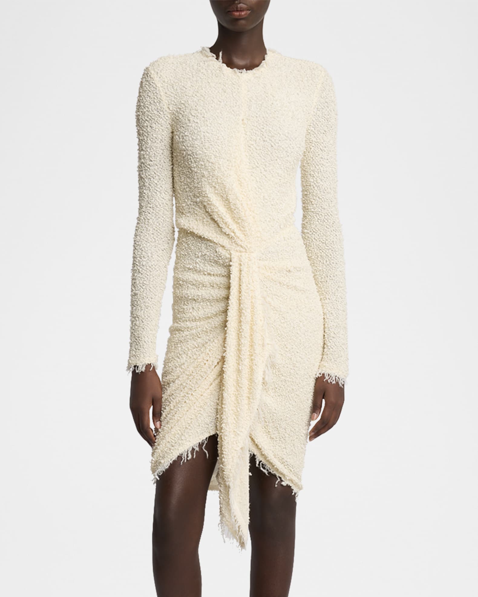 Ophelie Long-Sleeve Draped Boucle Dress 1