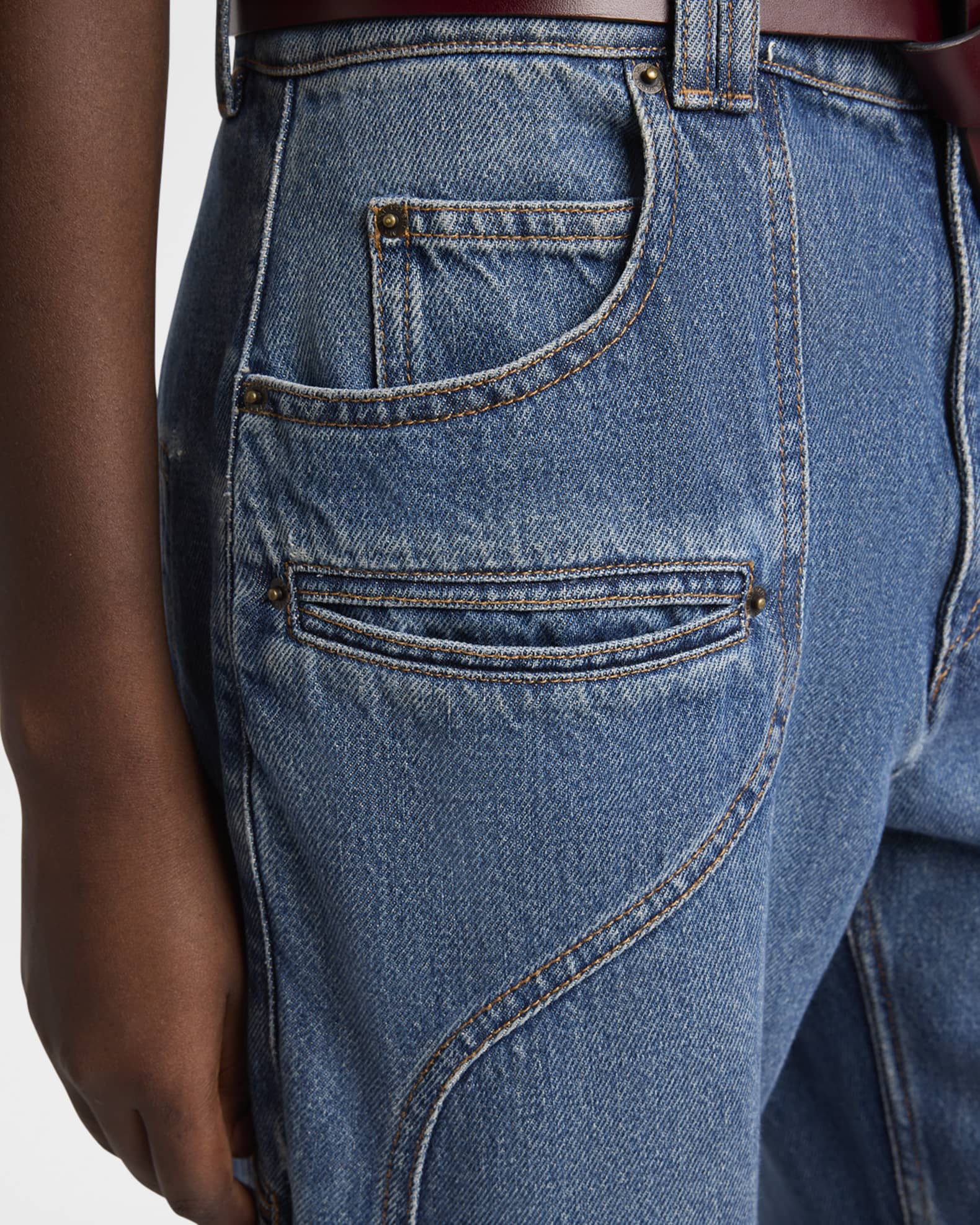 【Isabel Marant】 Betianeワイドレッグジーンズ Isabel Marant Betiane Yoked Wide-Leg Denim Jeans | Neiman Marcus