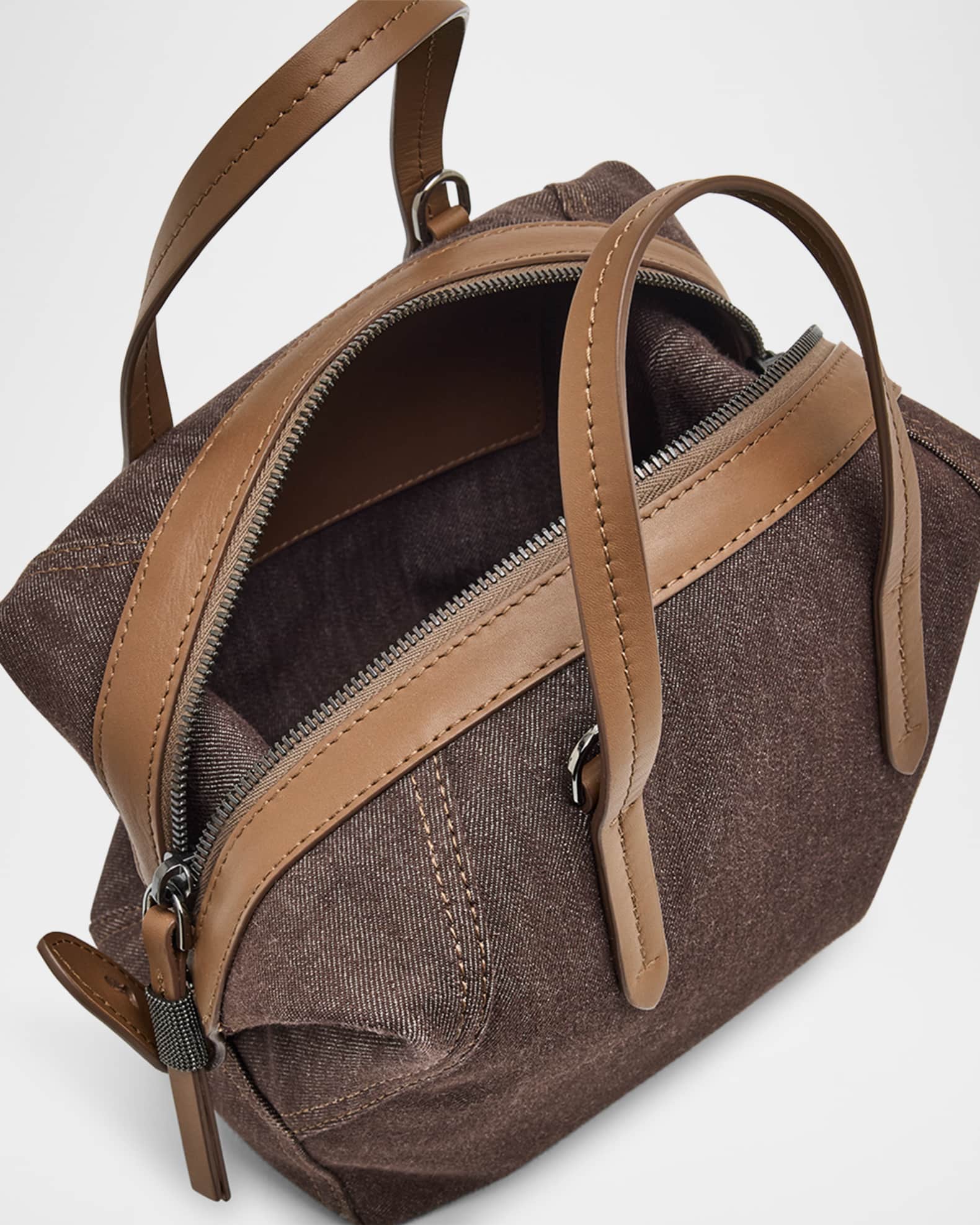 Brunello Cucinelli Duo Mini Denim Traveler Top-Handle Bag