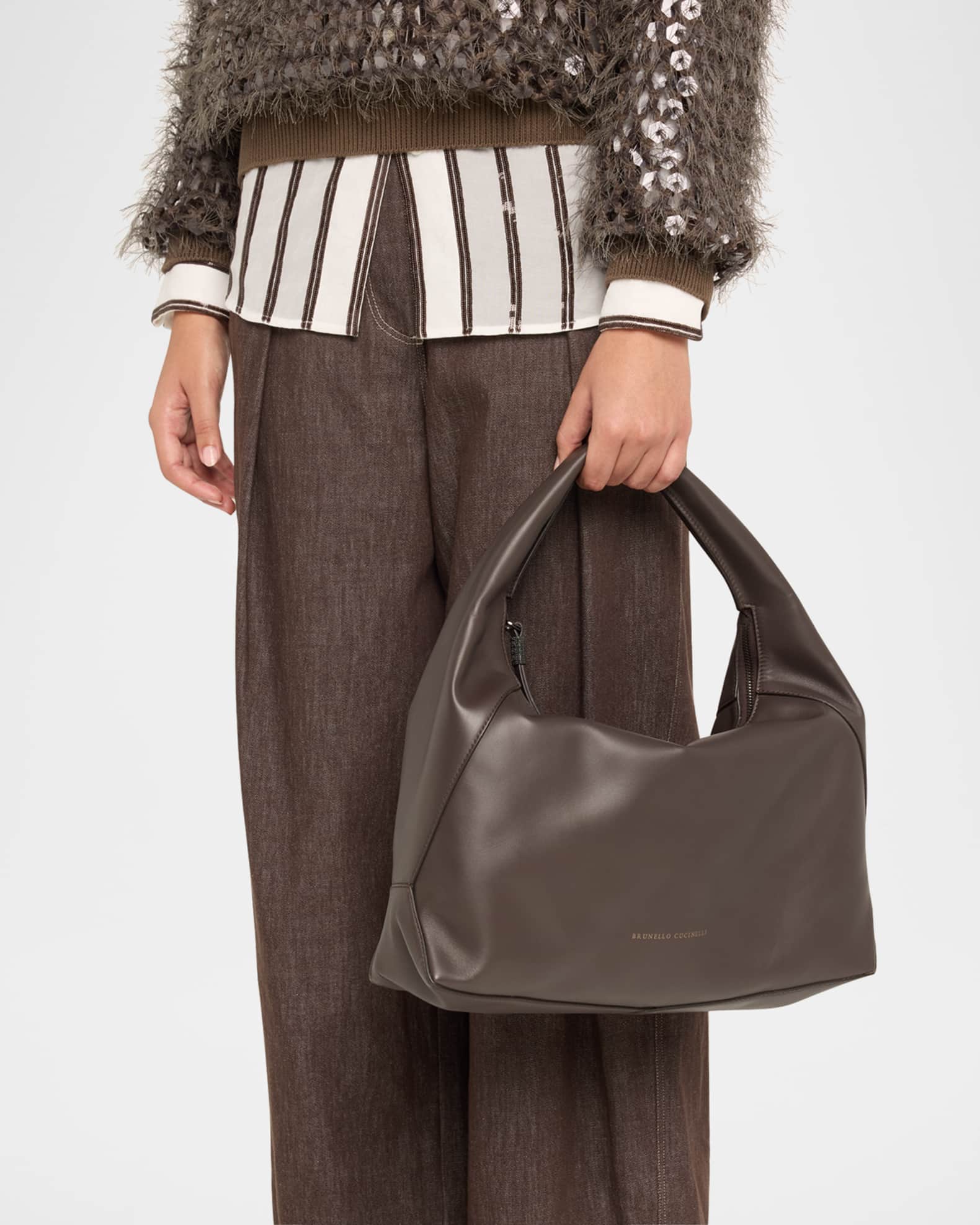 Zip Calf Leather Hobo Bag 1
