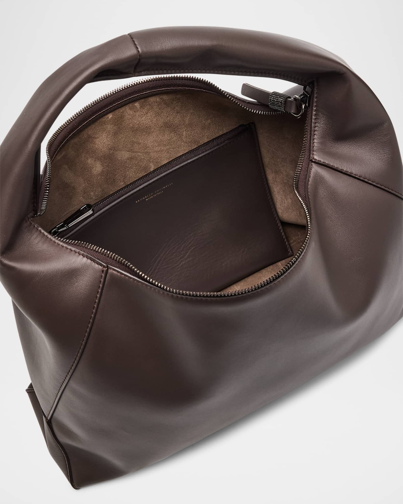 【関税込み】BRUNELLO CUCINELLI HOBO SWING' SHOULDER BAG Suede Hobo Swing bag for Woman in Light Grey | Brunello