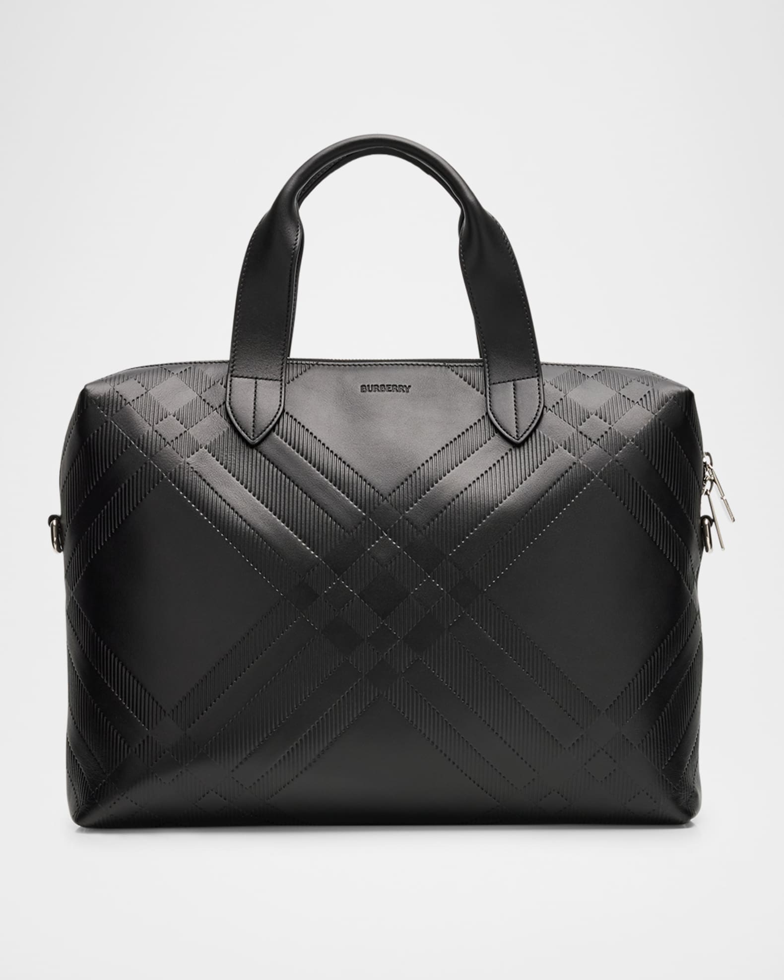 Men's Check Embossed Leather Briefcase 0