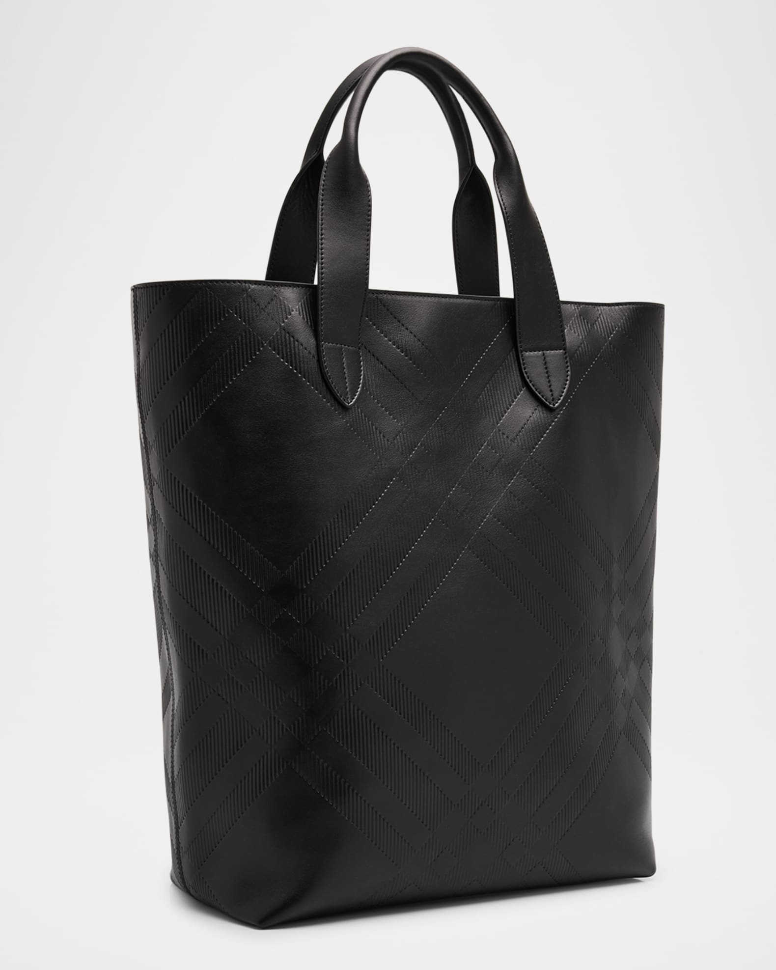 Burberry Men's Embossed Check Leather Tote Bag | Neiman Marcus