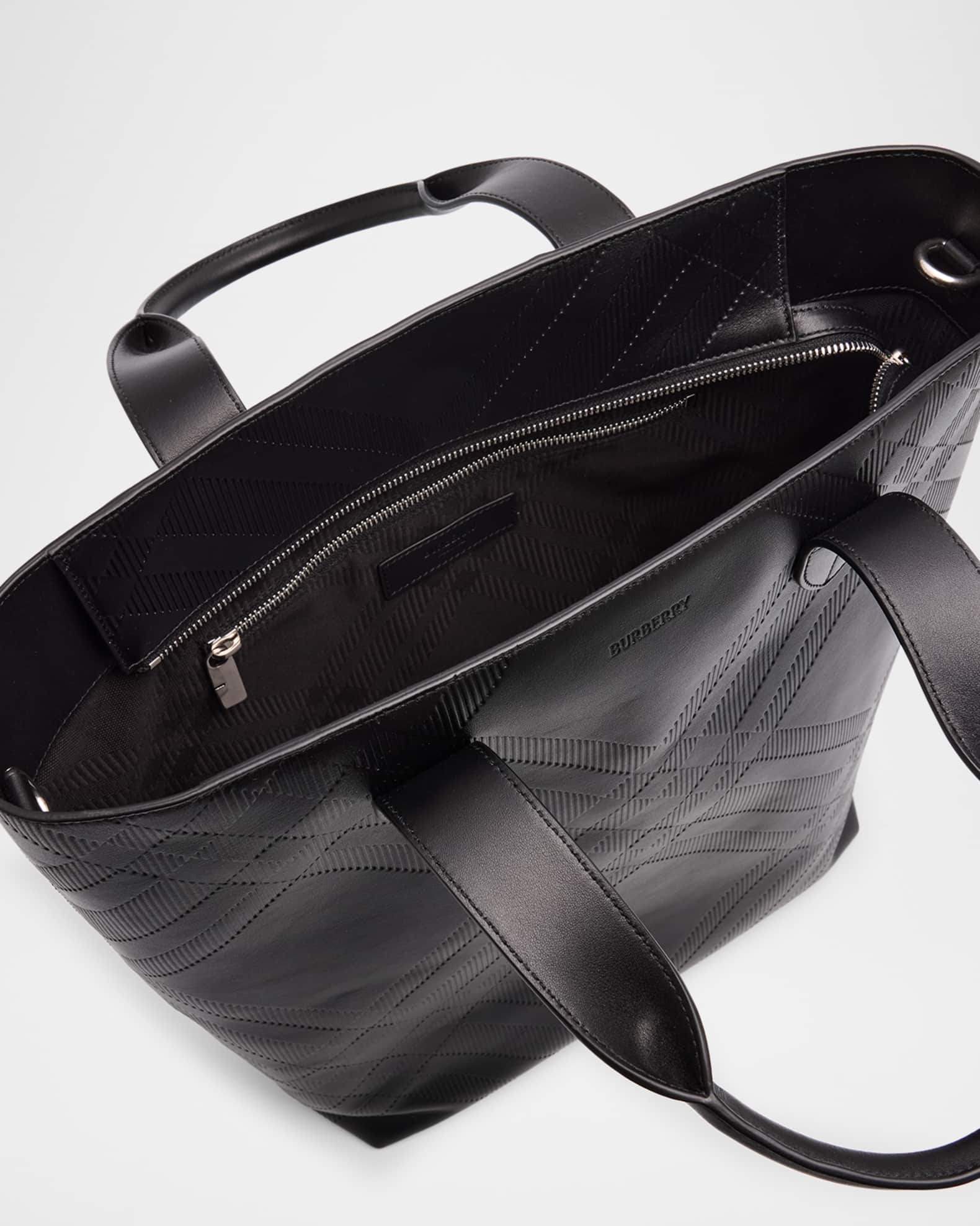 Burberry Men's Embossed Check Leather Tote Bag | Neiman Marcus