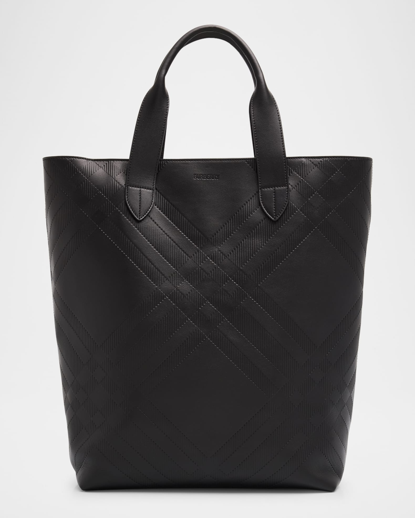Men's Embossed Check Leather Tote Bag 0