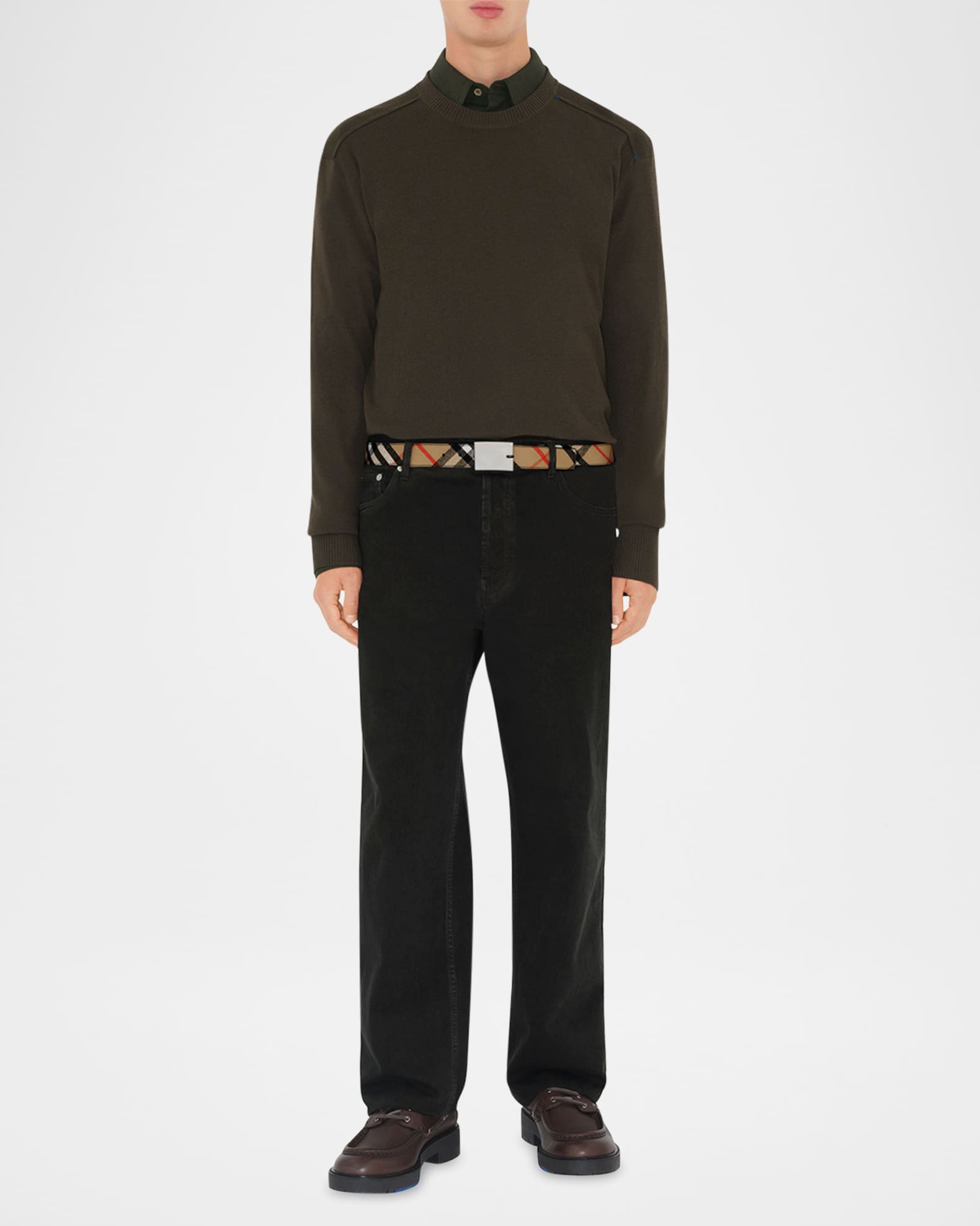 Burberry Men's Check Canvas and Leather B-Cut Buckle Belt