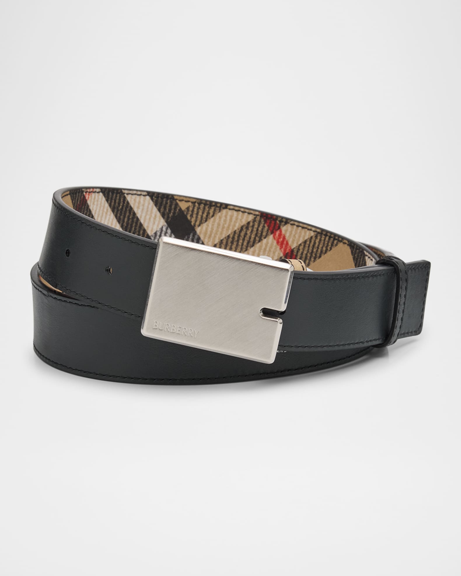 Burberry Men's Check Canvas and Leather B-Cut Buckle Belt