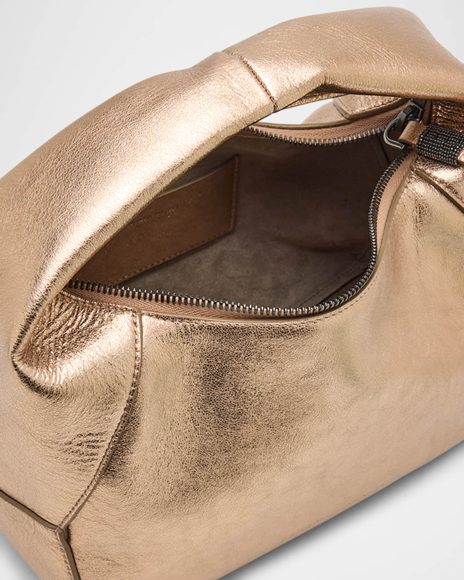 Brunello Cucinelli Metallic Leather Top-Handle Bag | Neiman