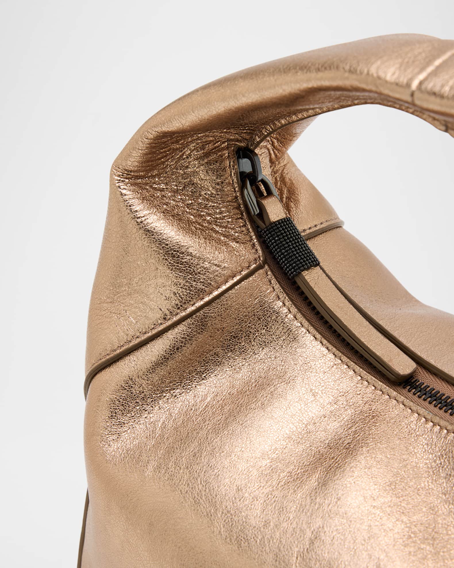 Brunello Cucinelli Metallic Leather Top-Handle Bag | Neiman