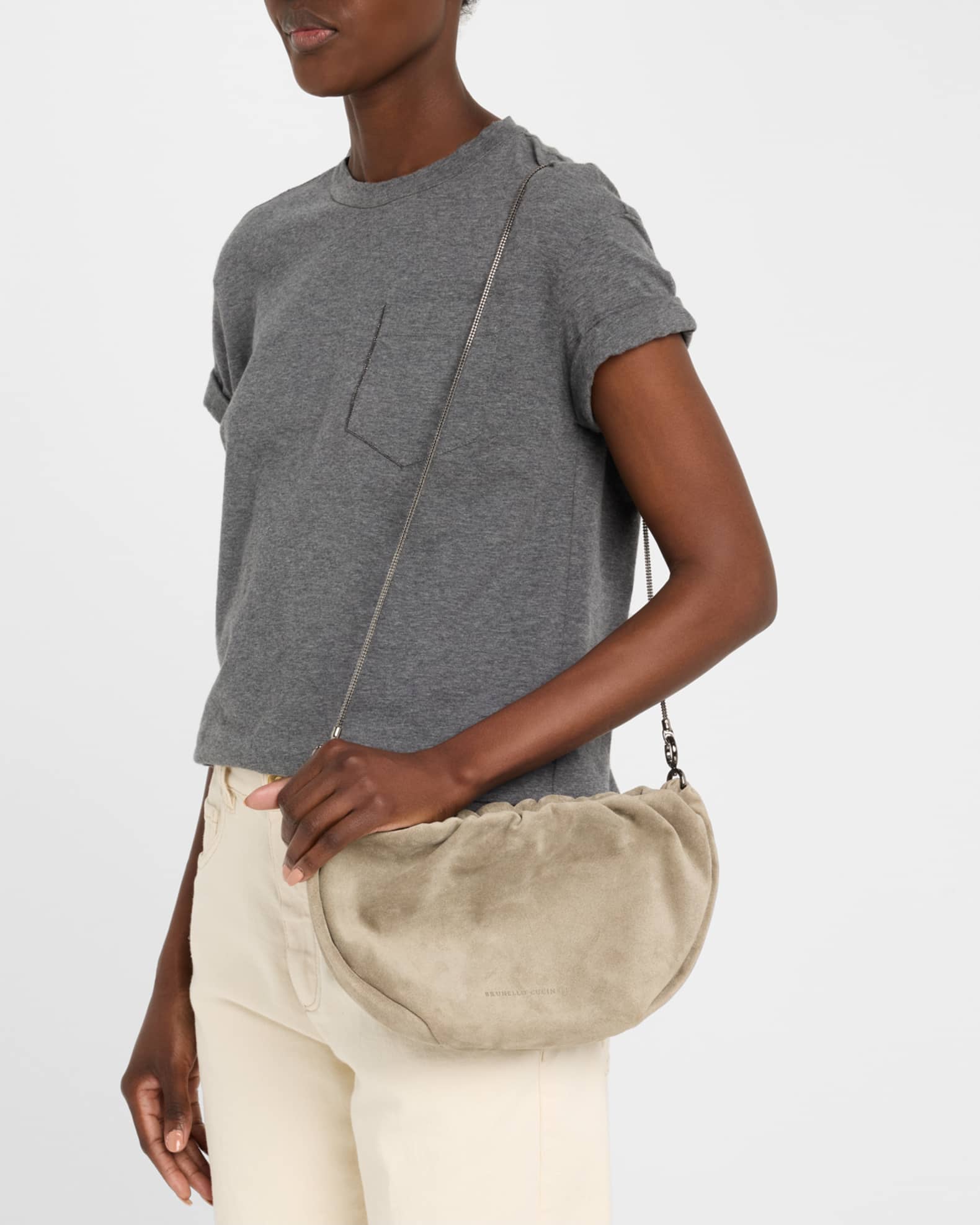 Monili Ruched Suede Shoulder Bag 1