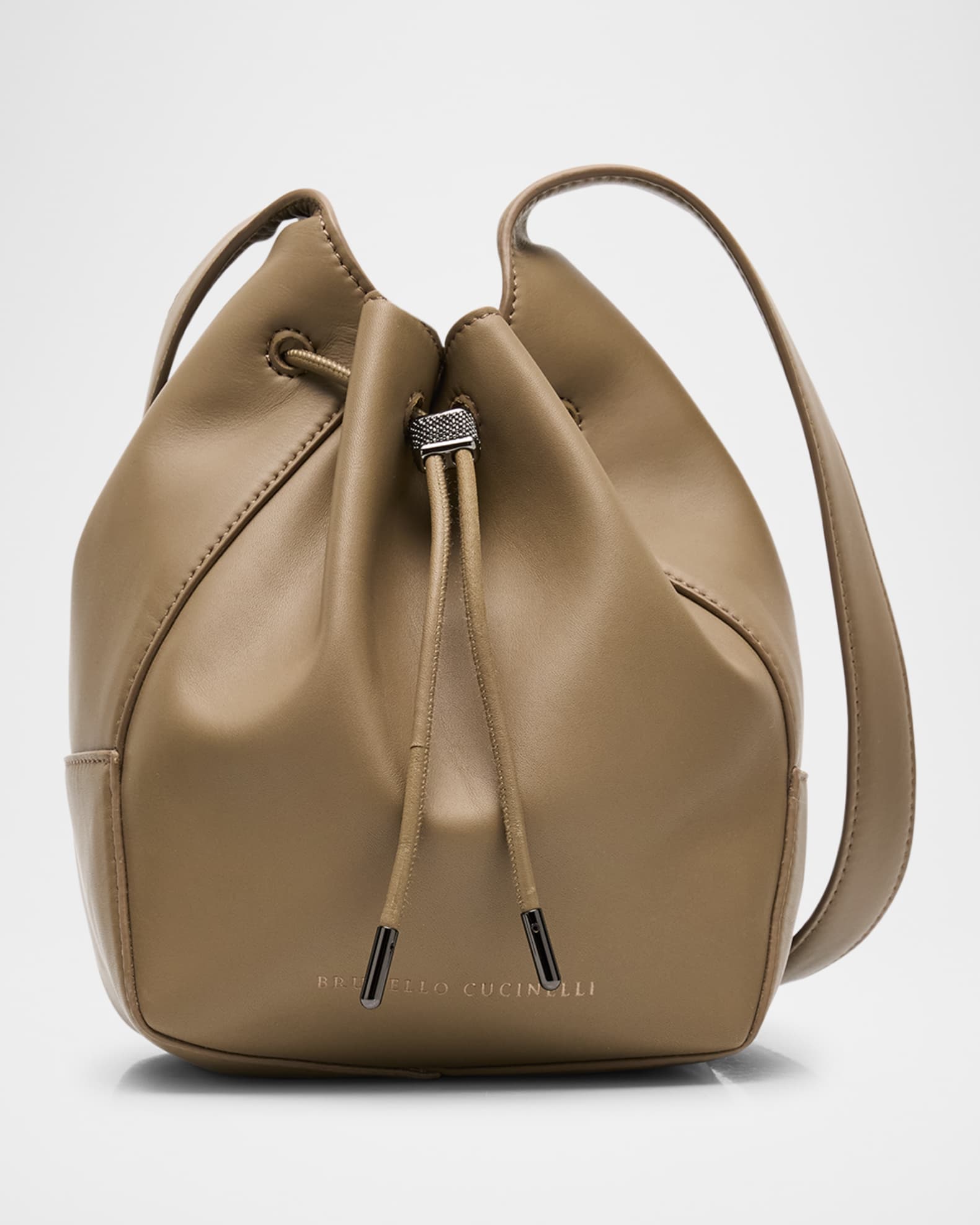 Drawstring Leather Shoulder Bag 0