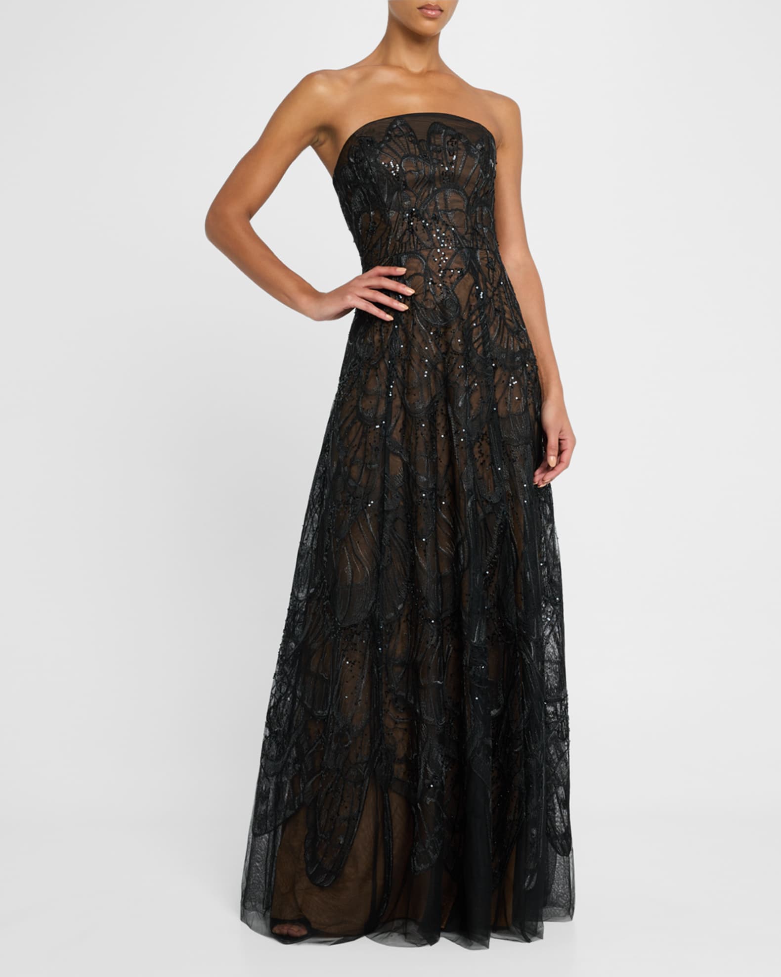 Strapless Sequin Embroidered Gown 1
