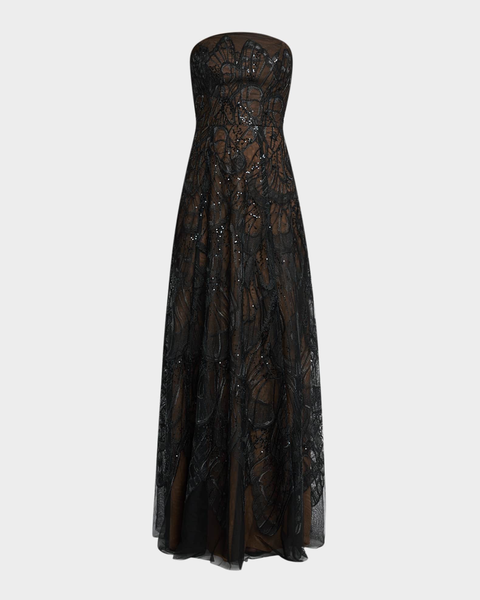Strapless Sequin Embroidered Gown 0